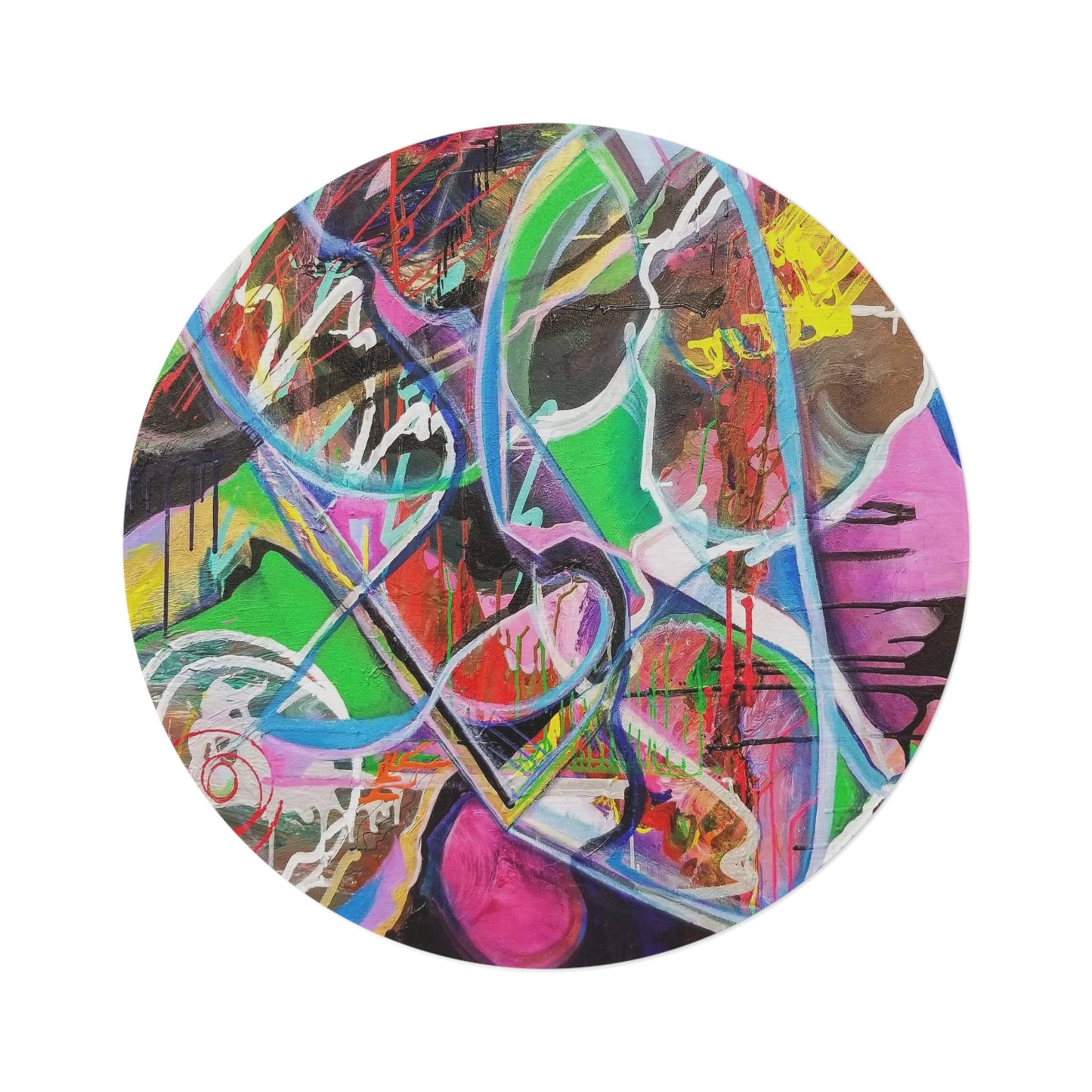 Colorful Abstract Pop Art Round Rug 5FT graffiti Rugs colorful 5' rugs circle grafiti decor abstract art floor mat pink green rugs round