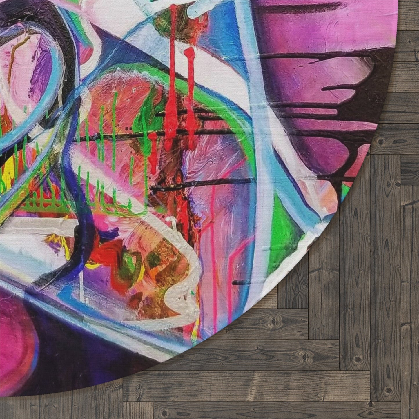 Colorful Abstract Pop Art Round Rug 5FT graffiti Rugs colorful 5' rugs circle grafiti decor abstract art floor mat pink green rugs round