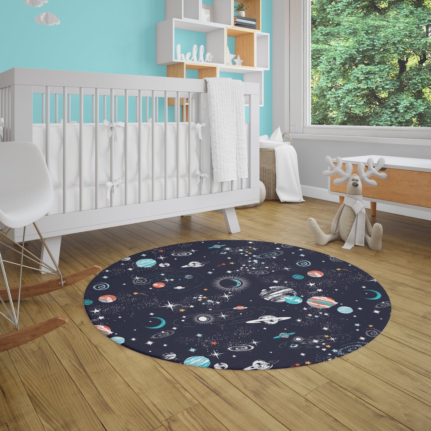 Space Galaxy Round Rug 5Ft blue orange space 5' Rug Girls Boys Rug kids Floor Rug space rugs galaxy rugs planets rug star constellations rug