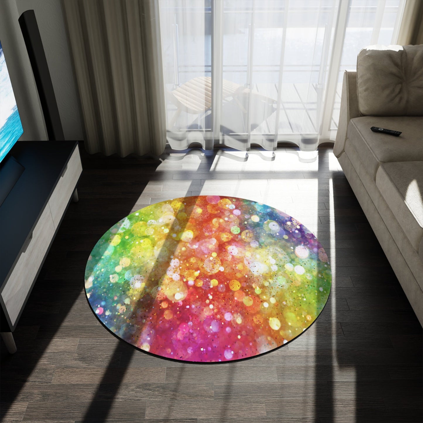 Rainbow Confetti Round Rug 5FT rainbow Rug rainbow Rugs girly Floor Rug childrens Rugs 5' circle unicorn rugs fairy decor girls
