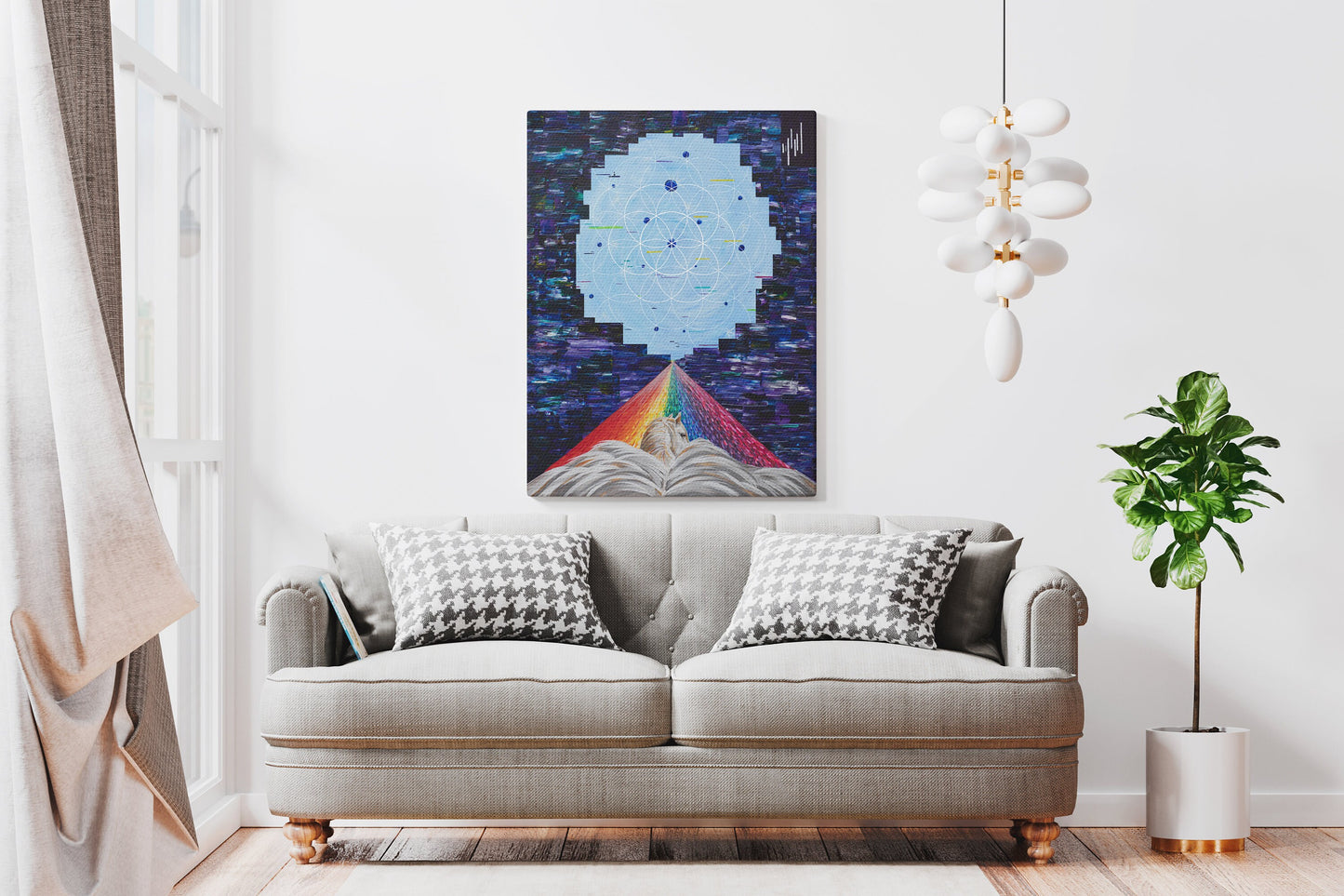 Flying Horse Art Canvas Wrap or Art print Rainbow sacred geometry Spiritual gifts psychadelic colorful trippy psychedelic