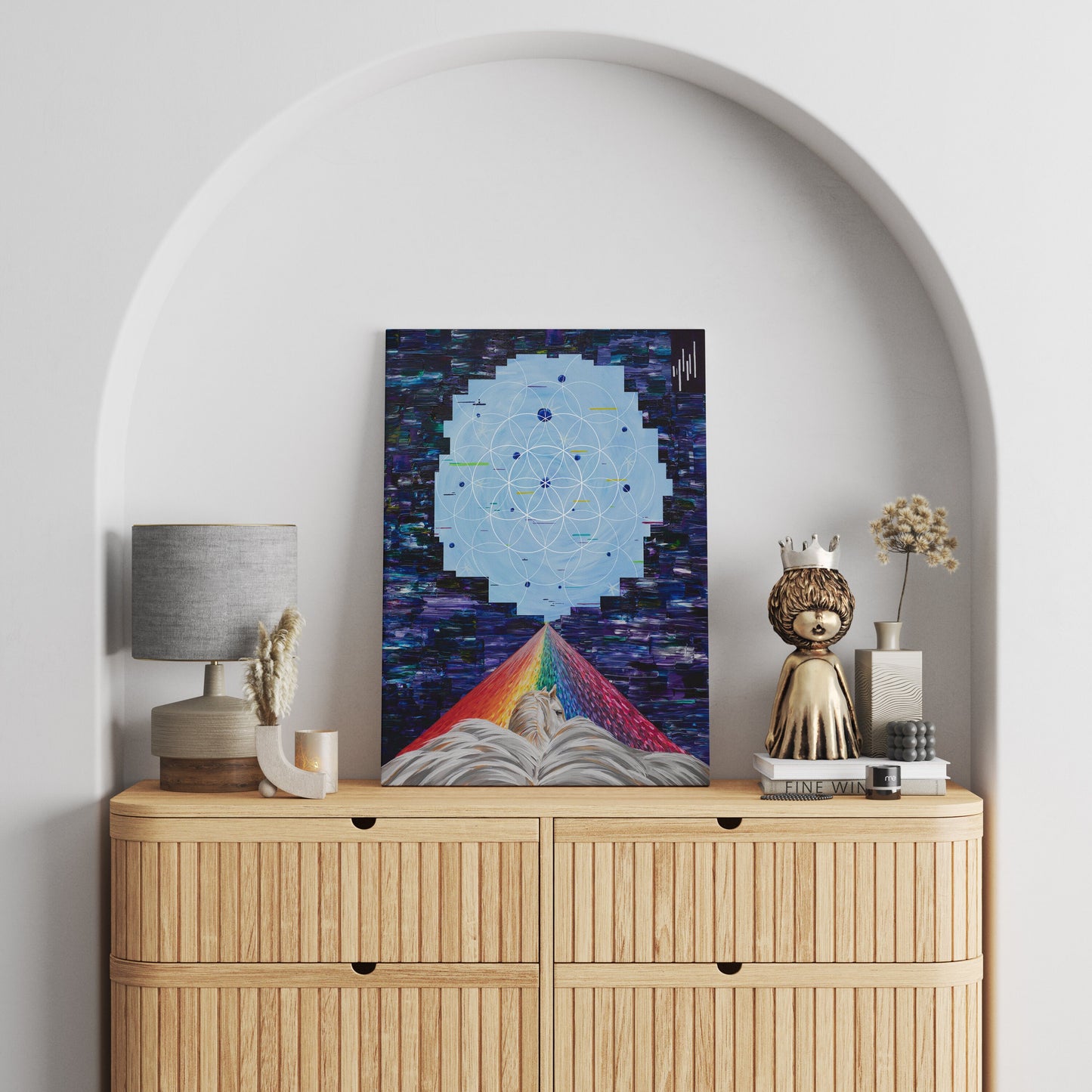 Flying Horse Art Canvas Wrap or Art print Rainbow sacred geometry Spiritual gifts psychadelic colorful trippy psychedelic