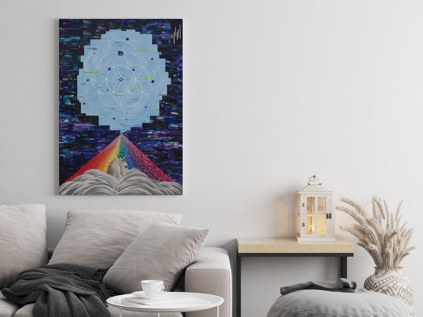 Flying Horse Art Canvas Wrap or Art print Rainbow sacred geometry Spiritual gifts psychadelic colorful trippy psychedelic
