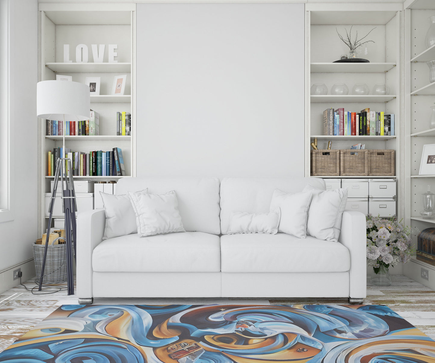 Abstract Art Rug colorful swirly blue yellow contemporary rugs 2x3 4x6 5x7 8x10 large rugs