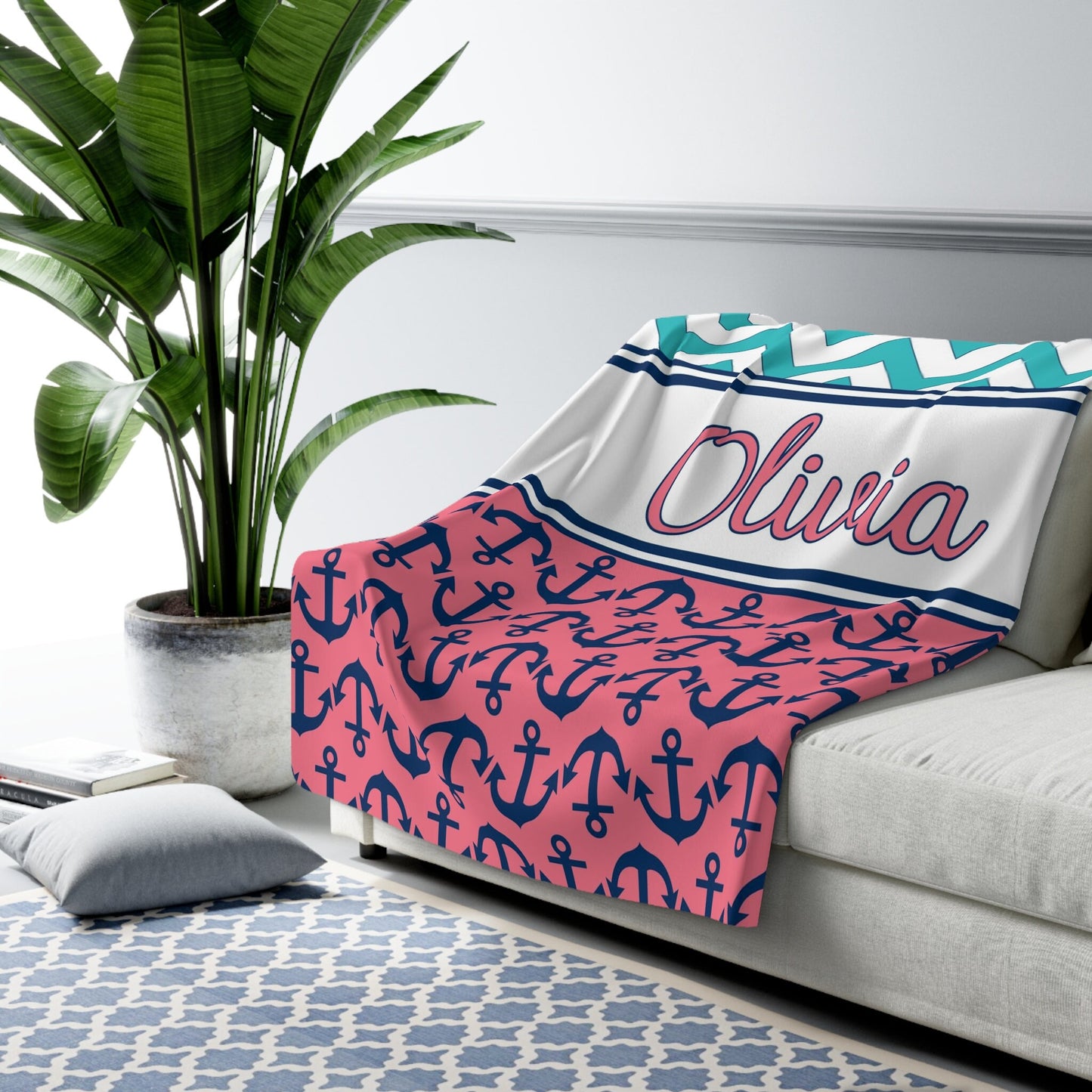 Custom Name Blanket chevrons anchors throw blanket nautical personalized baby shower gift unique blanket Christmas gift cheap gift