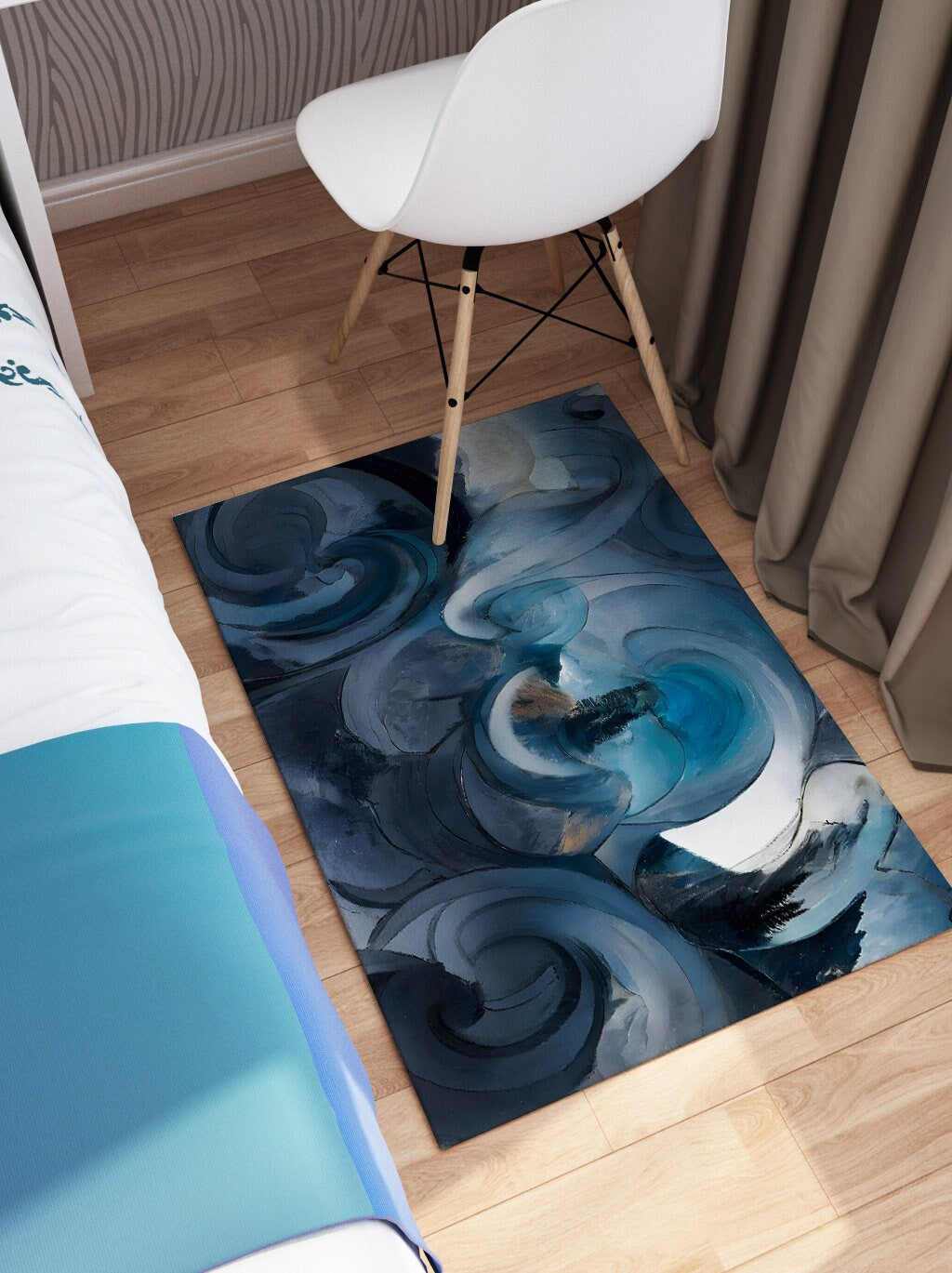 Abstract Art Rug Blue Rugs swirly unique Rugs 2x3 3x5 4x6 5x7 8x10 Large blue grey floormat