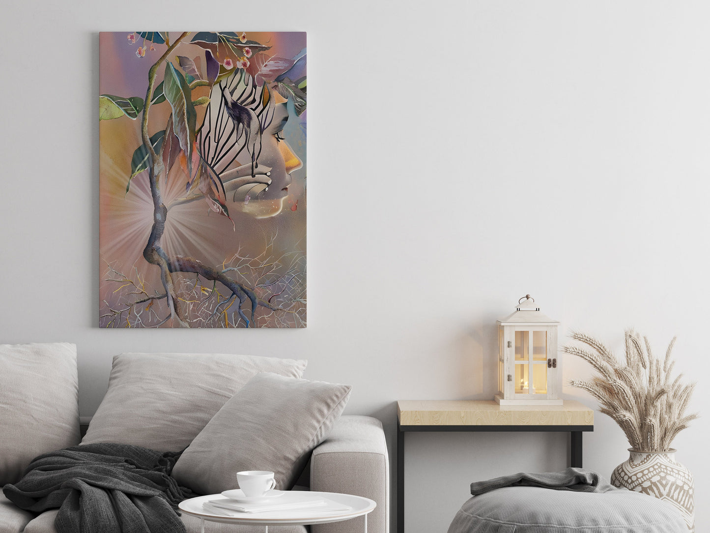 Tabernanthe Canvas Wrap Surrealism artwork face psychedelic africa plant art root watercolor