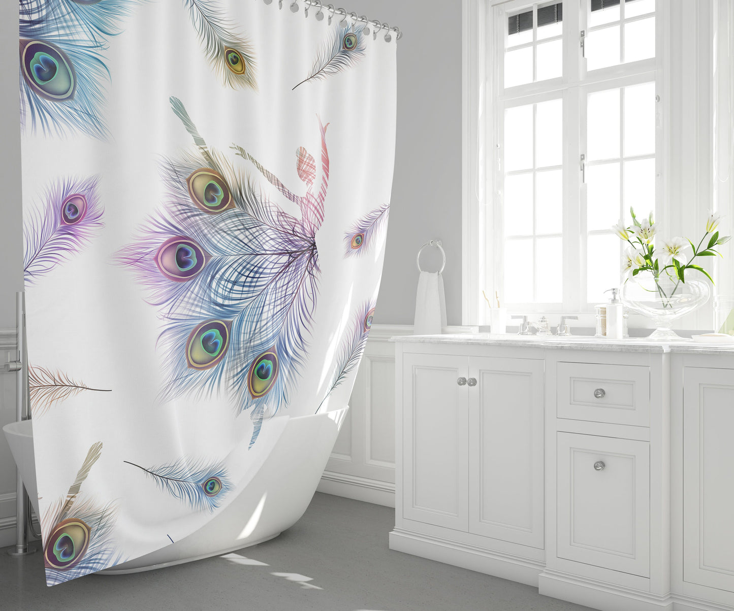 Peacock Dancer Shower Curtain girly shower curtains feathers shower curtain butterfly shower curtains ballerina shower