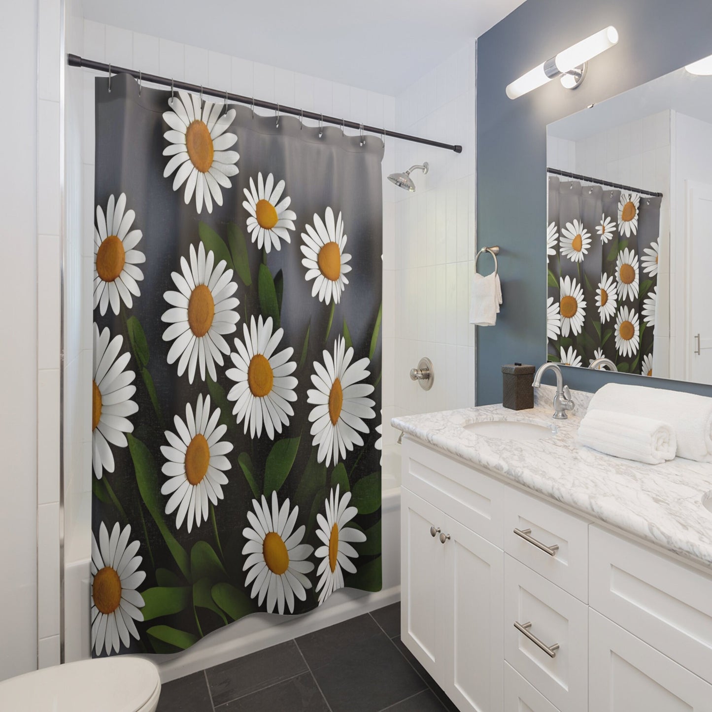 Daisy Shower Curtain & or Bath Mat Daisies white gray green flower bath mat daisy bathroom floral