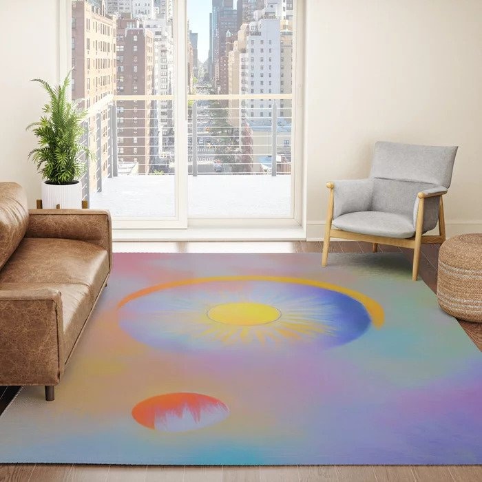 Sun Moon Abstract Art Rug modern Rug contemporary Rugs yellow colorful pastel celestial Floor Rugs 2x3 3x5 4x6 5x7 8x10 Large rug