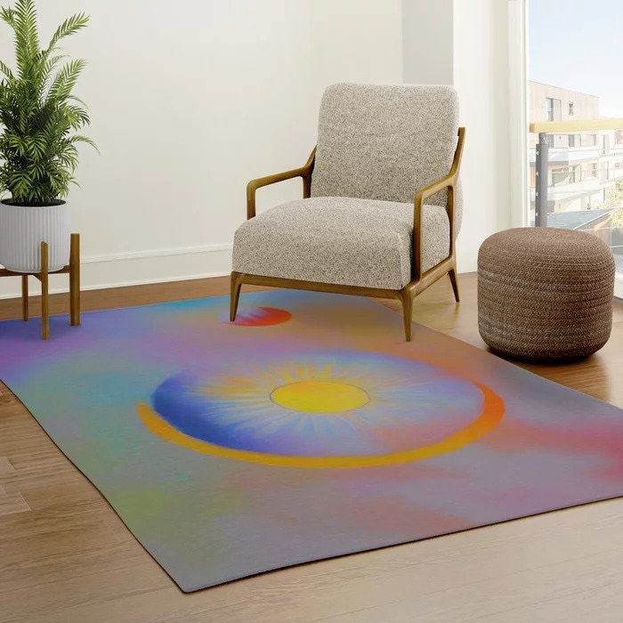 Sun Moon Abstract Art Rug modern Rug contemporary Rugs yellow colorful pastel celestial Floor Rugs 2x3 3x5 4x6 5x7 8x10 Large rug