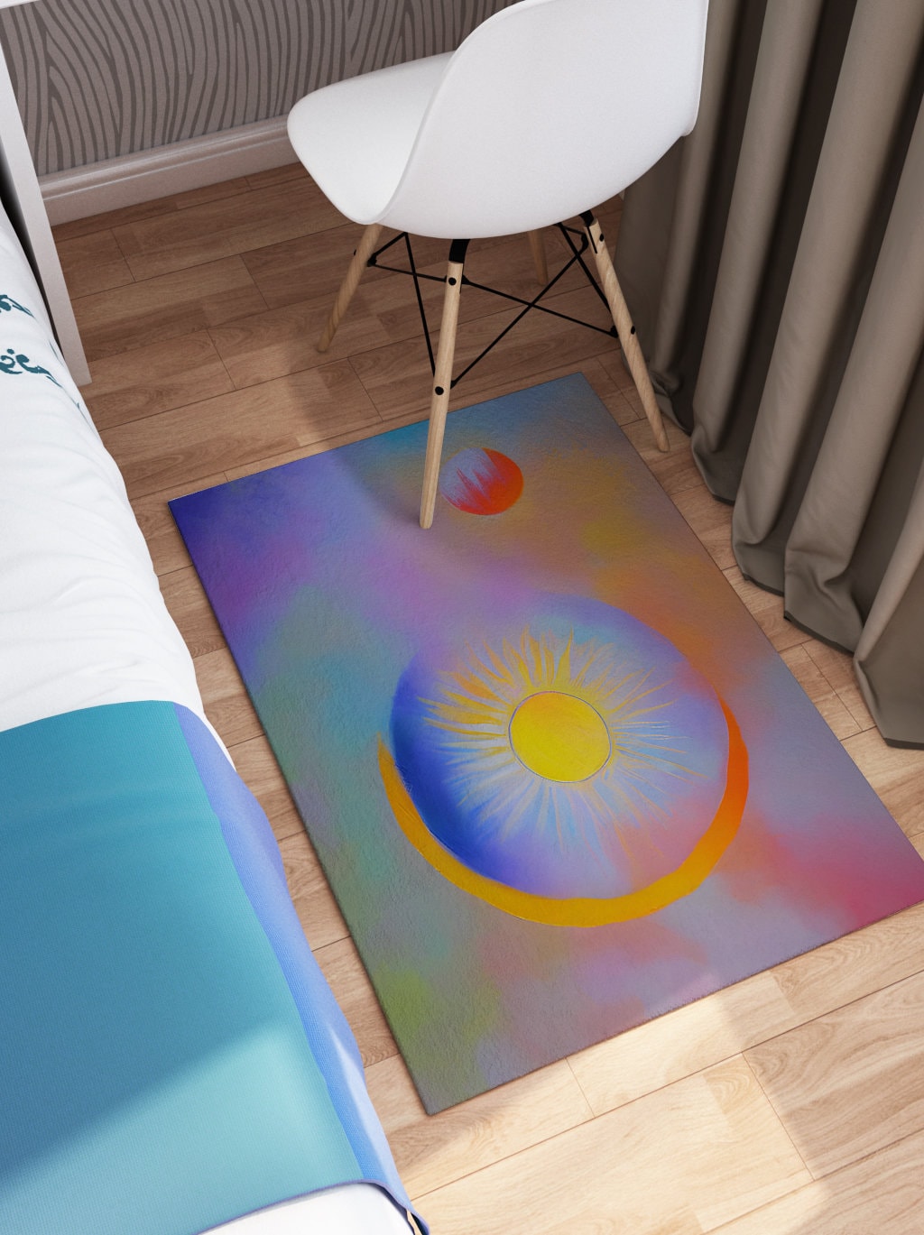 Sun Moon Abstract Art Rug modern Rug contemporary Rugs yellow colorful pastel celestial Floor Rugs 2x3 3x5 4x6 5x7 8x10 Large rug