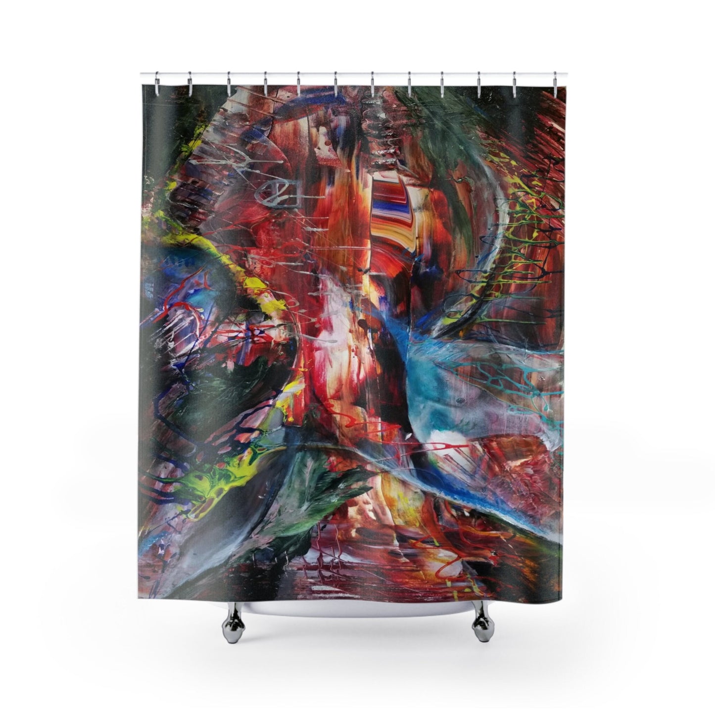 Abstract art shower curtain psychadelic shower curtain psychedelic shower curtain trippy bath decor colorful shower curtain red blue orange