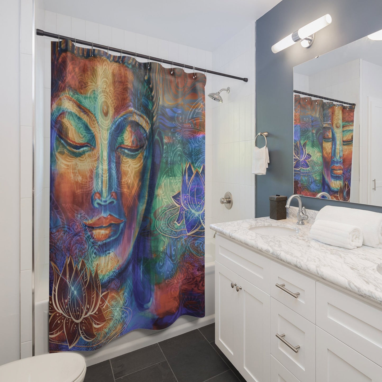 Buddha Shower Curtain spiritual shower curtains lotus shower curtain shower curtains blue brown orange