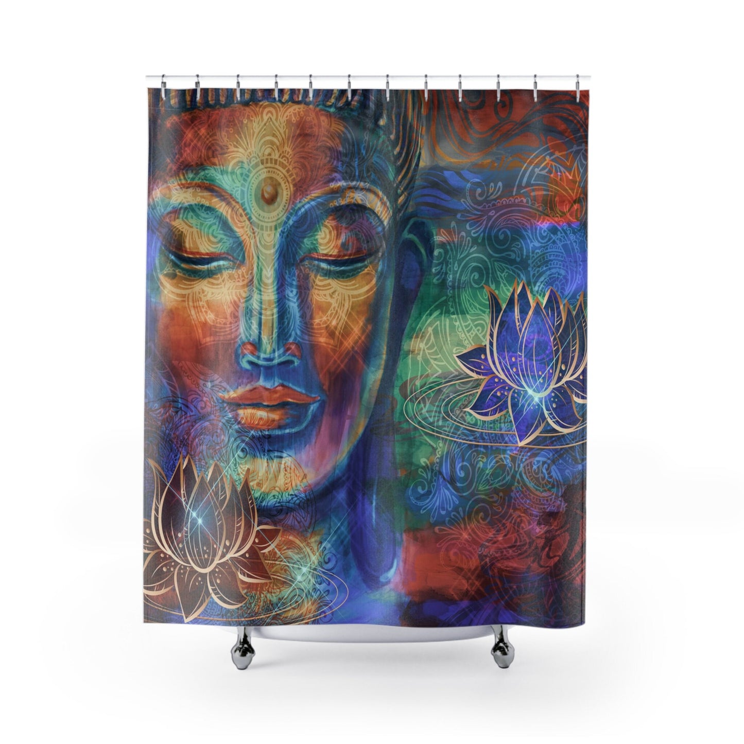 Buddha Shower Curtain spiritual shower curtains lotus shower curtain shower curtains blue brown orange