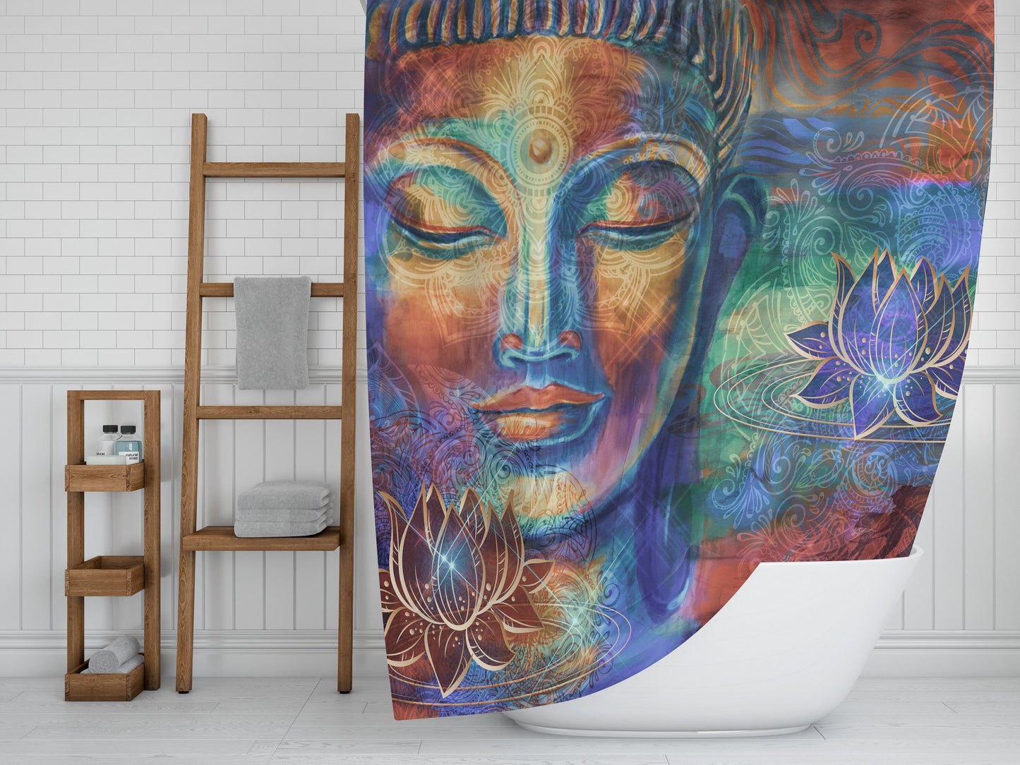 Buddha Shower Curtain spiritual shower curtains lotus shower curtain shower curtains blue brown orange