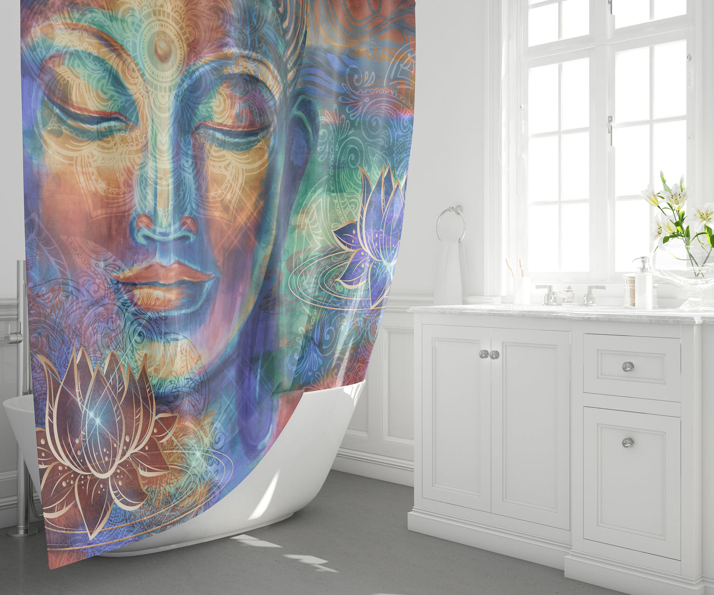Buddha Shower Curtain spiritual shower curtains lotus shower curtain shower curtains blue brown orange
