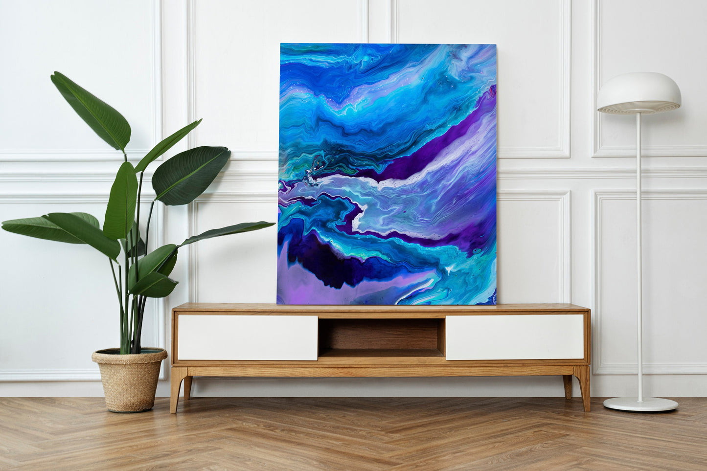 Dreamy Blue Abstract Canvas Wrap ocean artwork aqua turquoise purple art modern beach decor