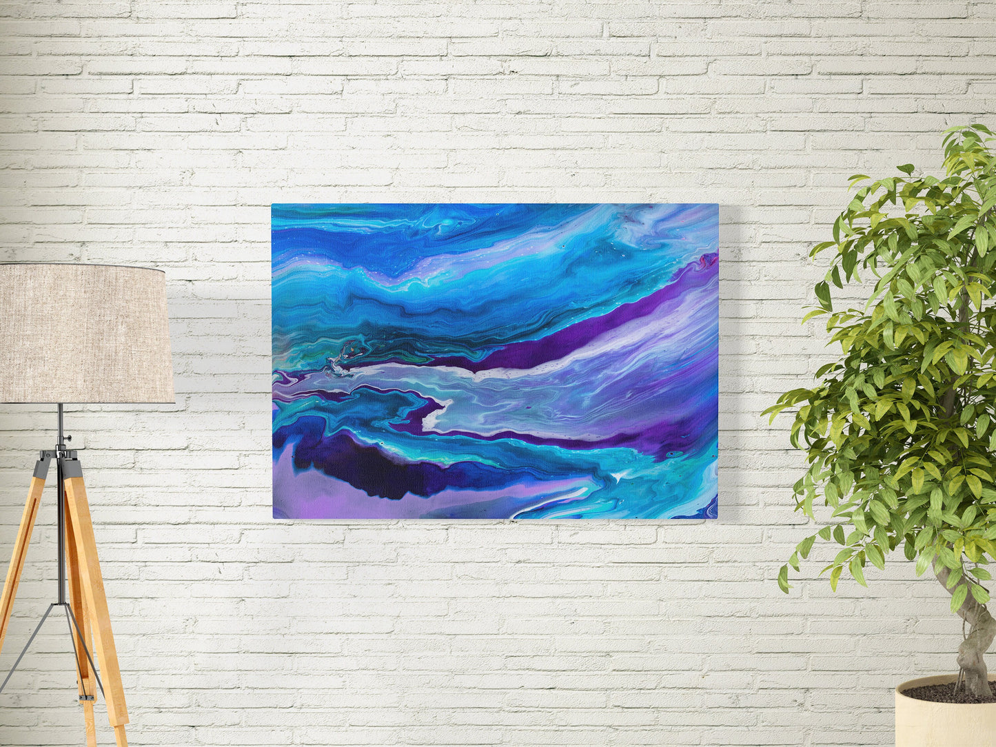 Dreamy Blue Abstract Canvas Wrap Landscape ocean artwork aqua turquoise purple art modern beach decor