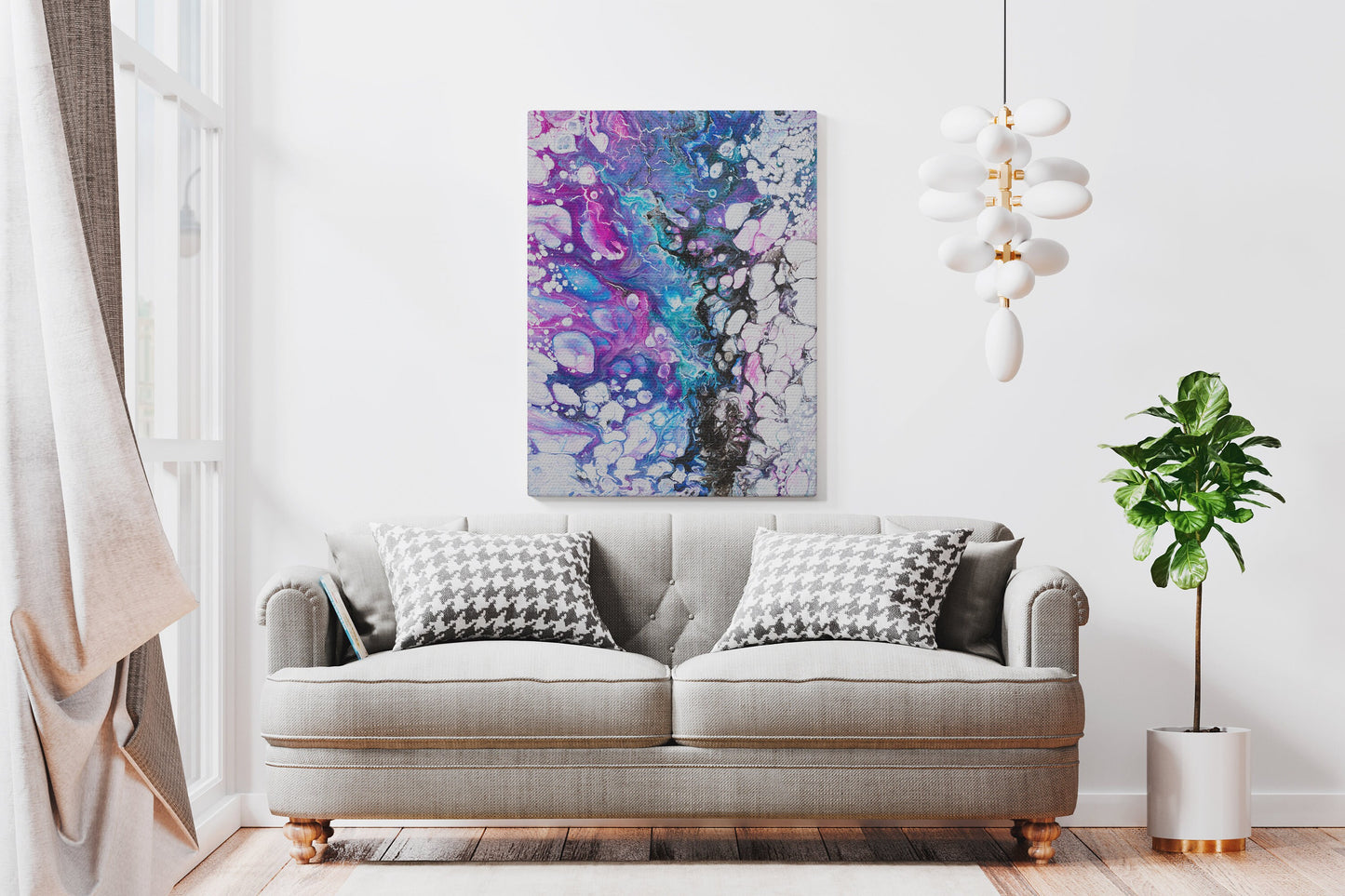Abstract Art Canvas Wrap blue pink fluid artwork modern contemporary aqua