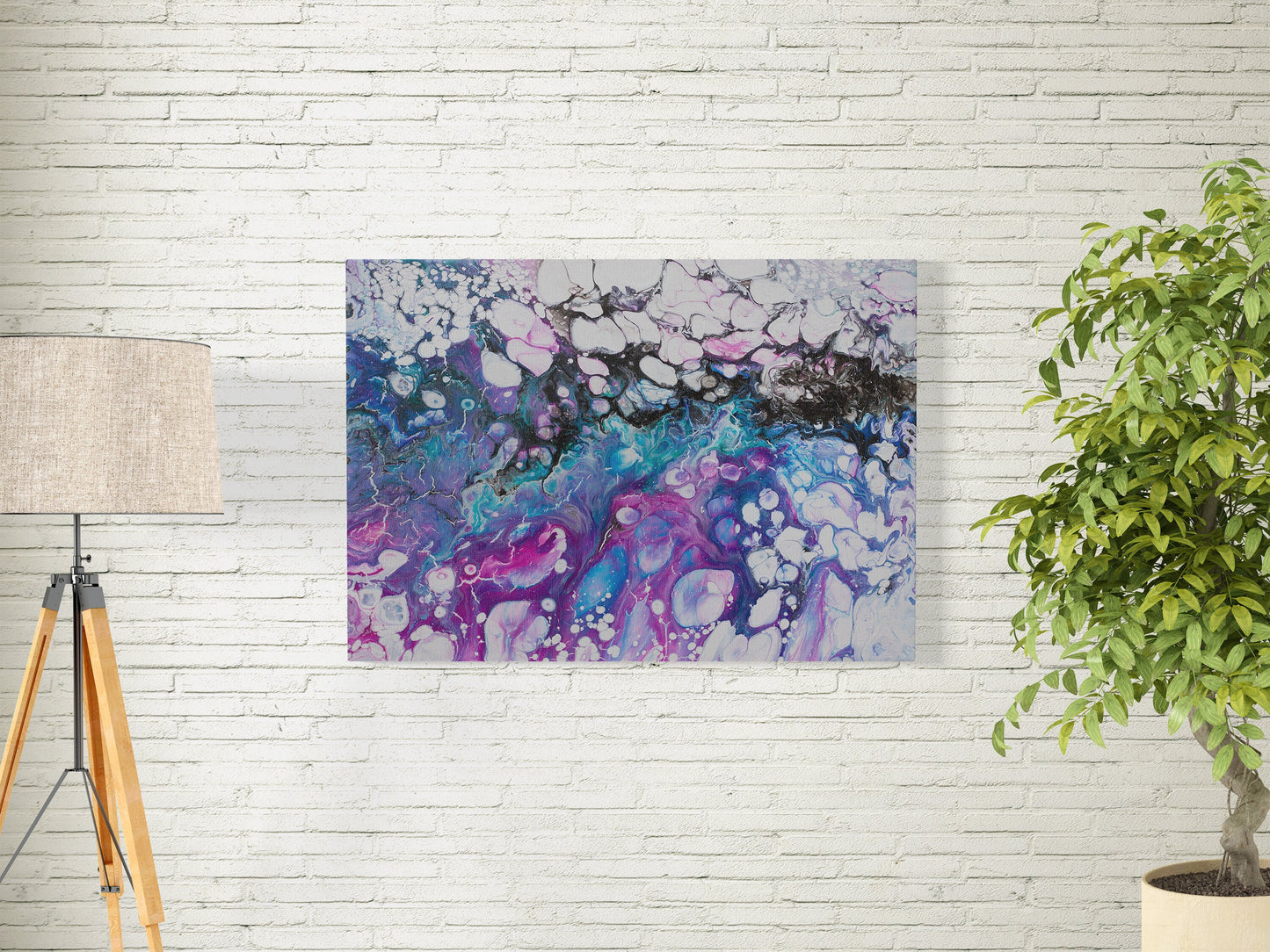 Abstract Art Canvas Wrap blue pink fluid artwork modern contemporary aqua
