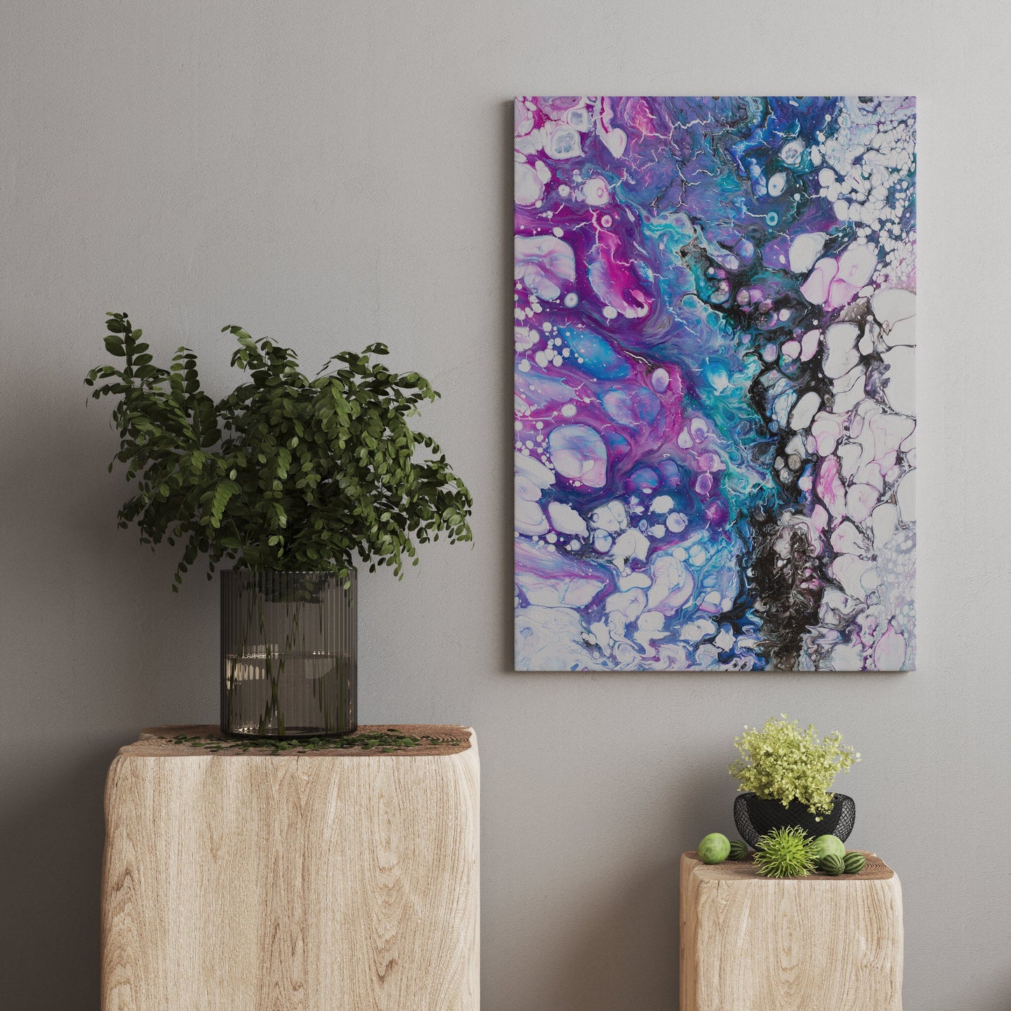 Abstract Art Canvas Wrap blue pink fluid artwork modern contemporary aqua