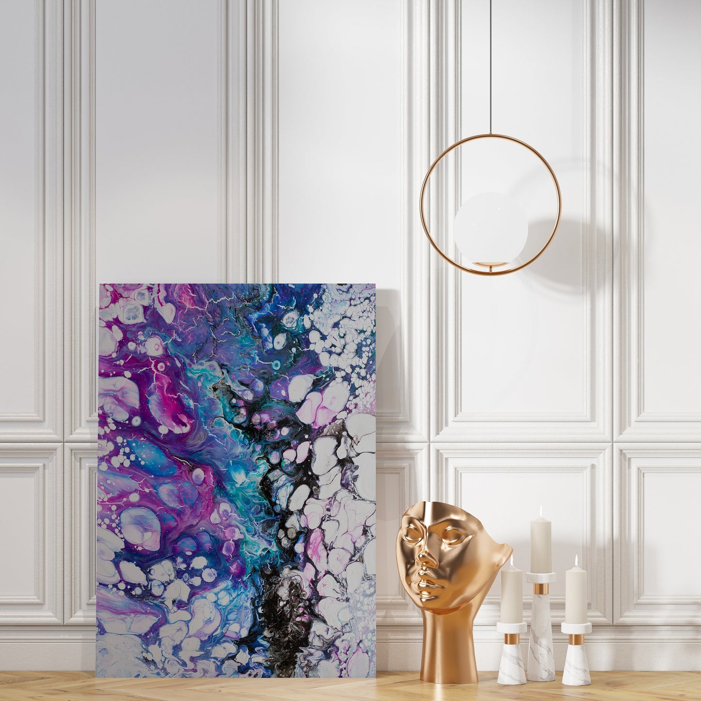 Abstract Art Canvas Wrap blue pink fluid artwork modern contemporary aqua