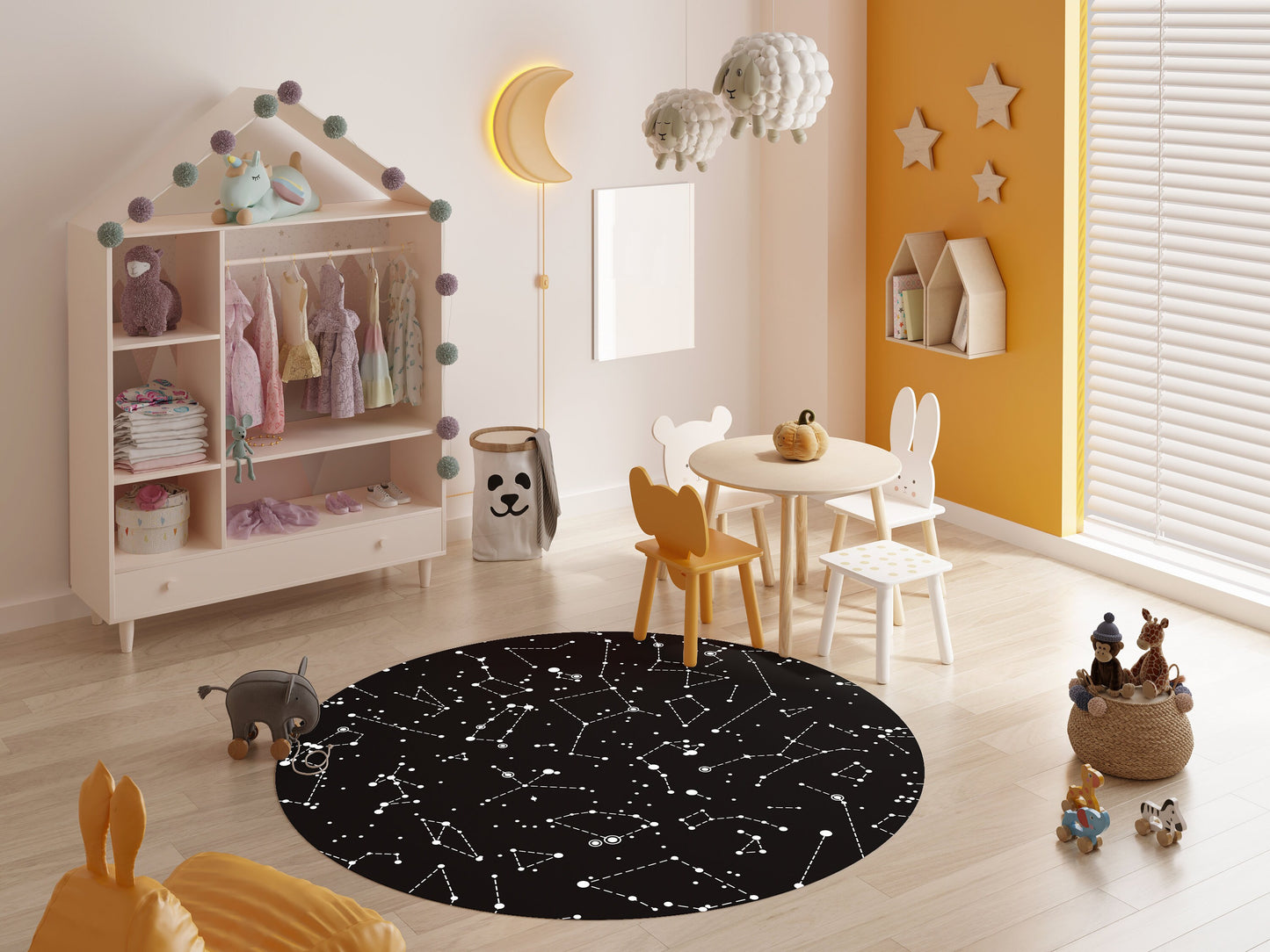 Star Constellations Round Rug 5ft space Rug kids Rug constellation Floor Rug black Rugs 5' childrens rugs space decor stars rug