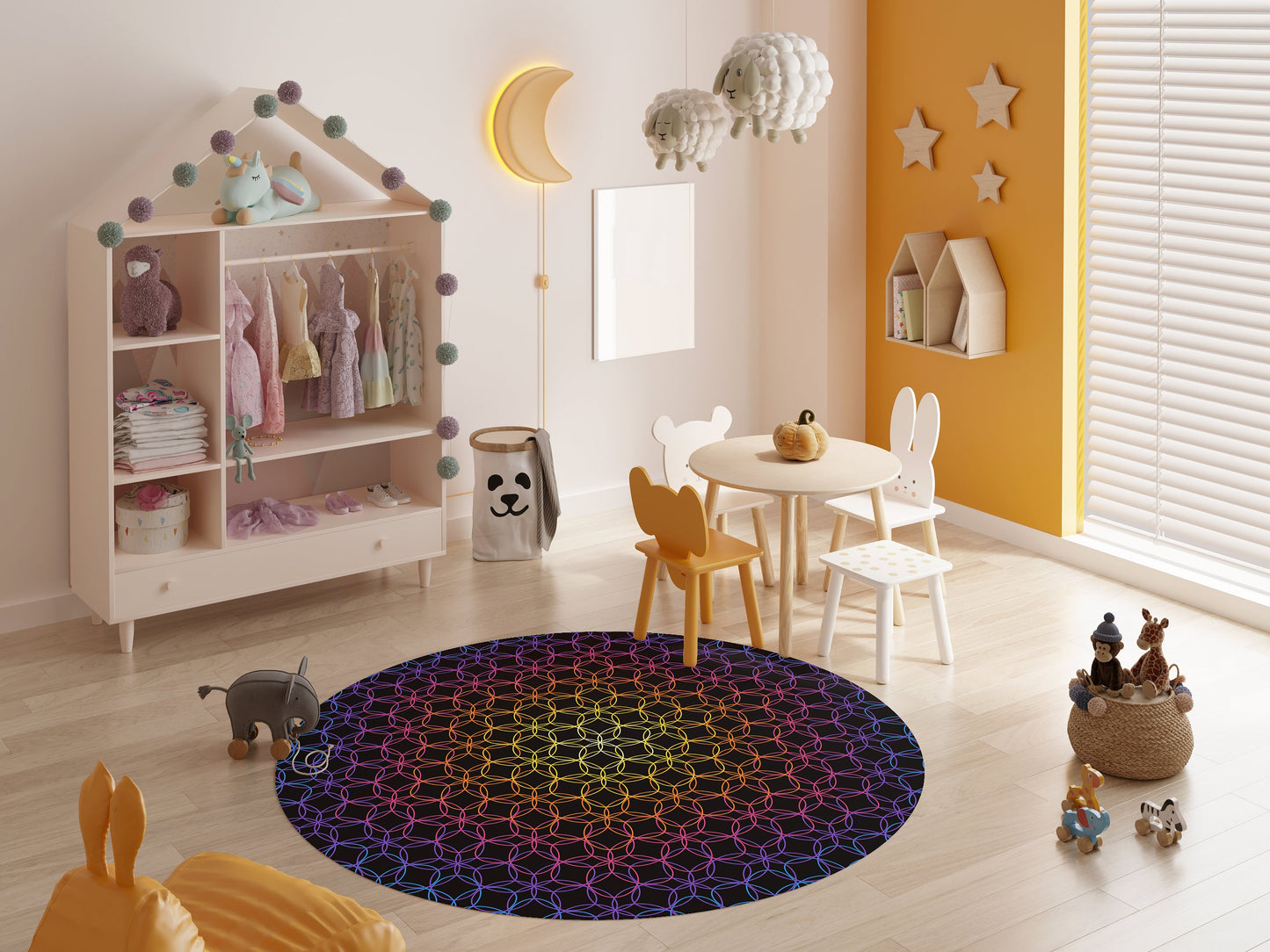 Sacred Geometry Rug 5ft Rainbow Geometric Rug 5' spiritual Rug Floor Rug rugs rainbow rug colorful