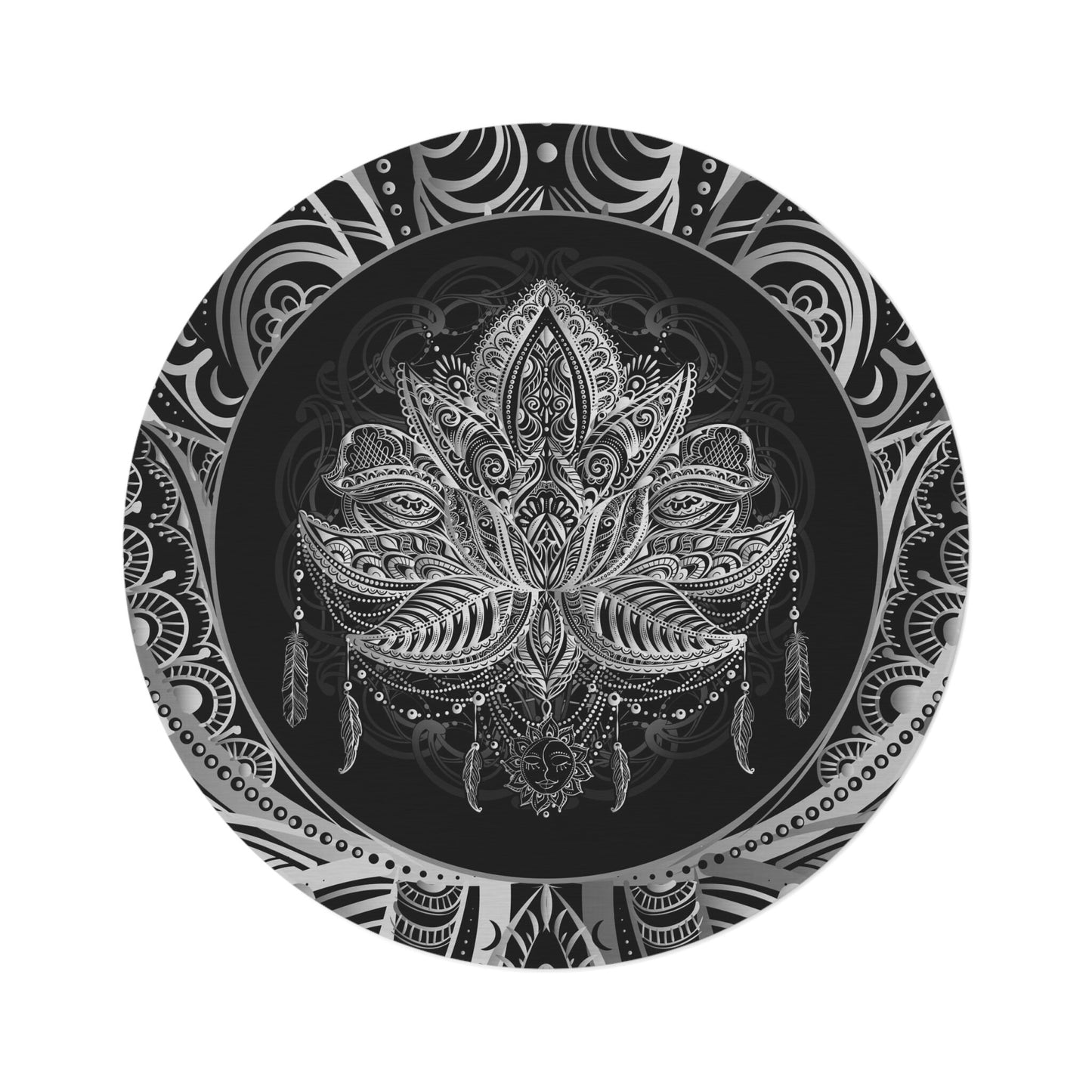 Lotus Rug black & White Rug spiritual Rug gray Floor Rug 3x5 4x6 5x7 8x10 9x12 Large rugs round trippy lotus flower rugs sacred geometry