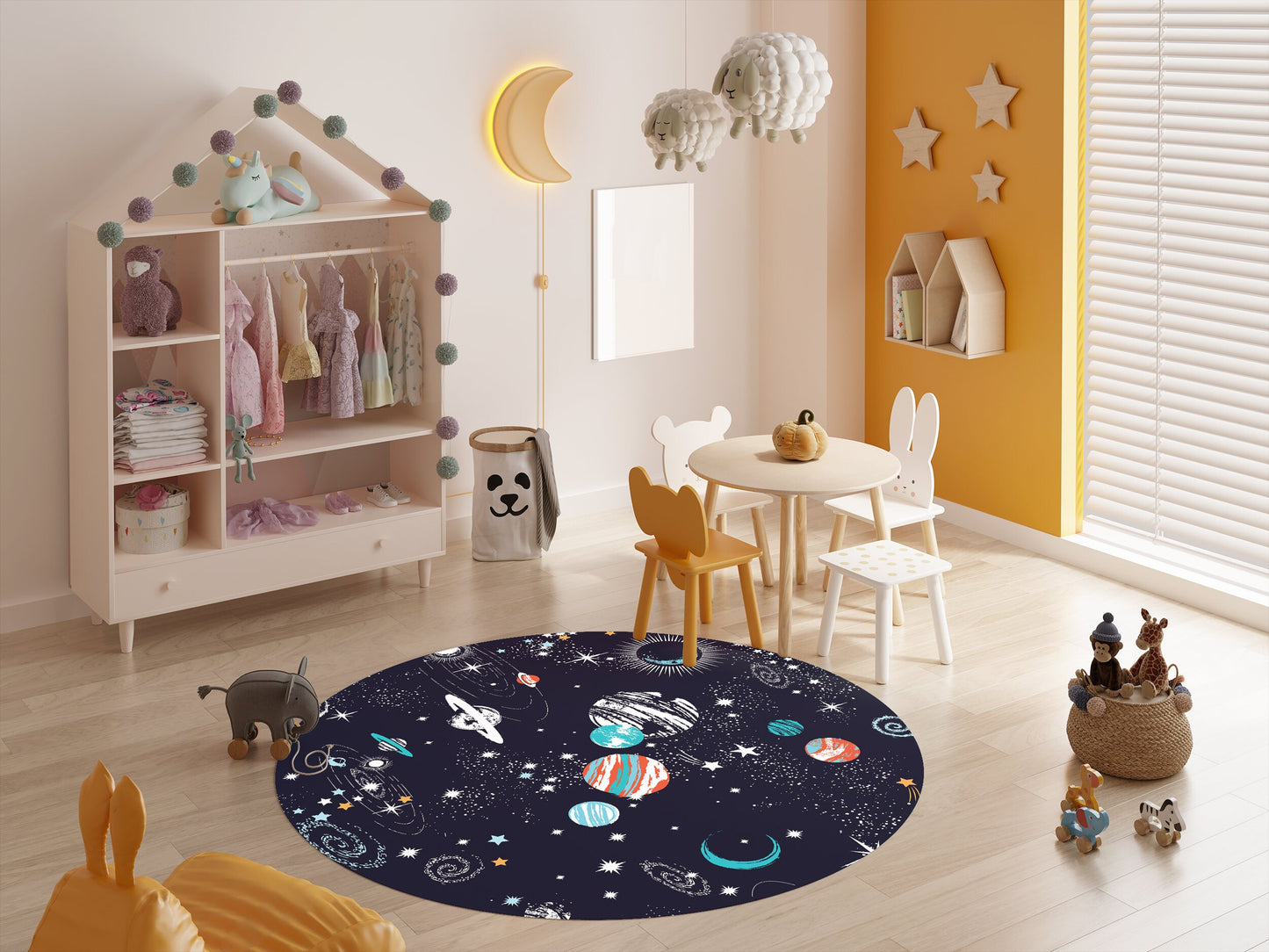 Space Galaxy Round Rug 5Ft blue orange space 5' Rug Girls Boys Rug kids Floor Rug space rugs galaxy rugs planets rug star constellations rug