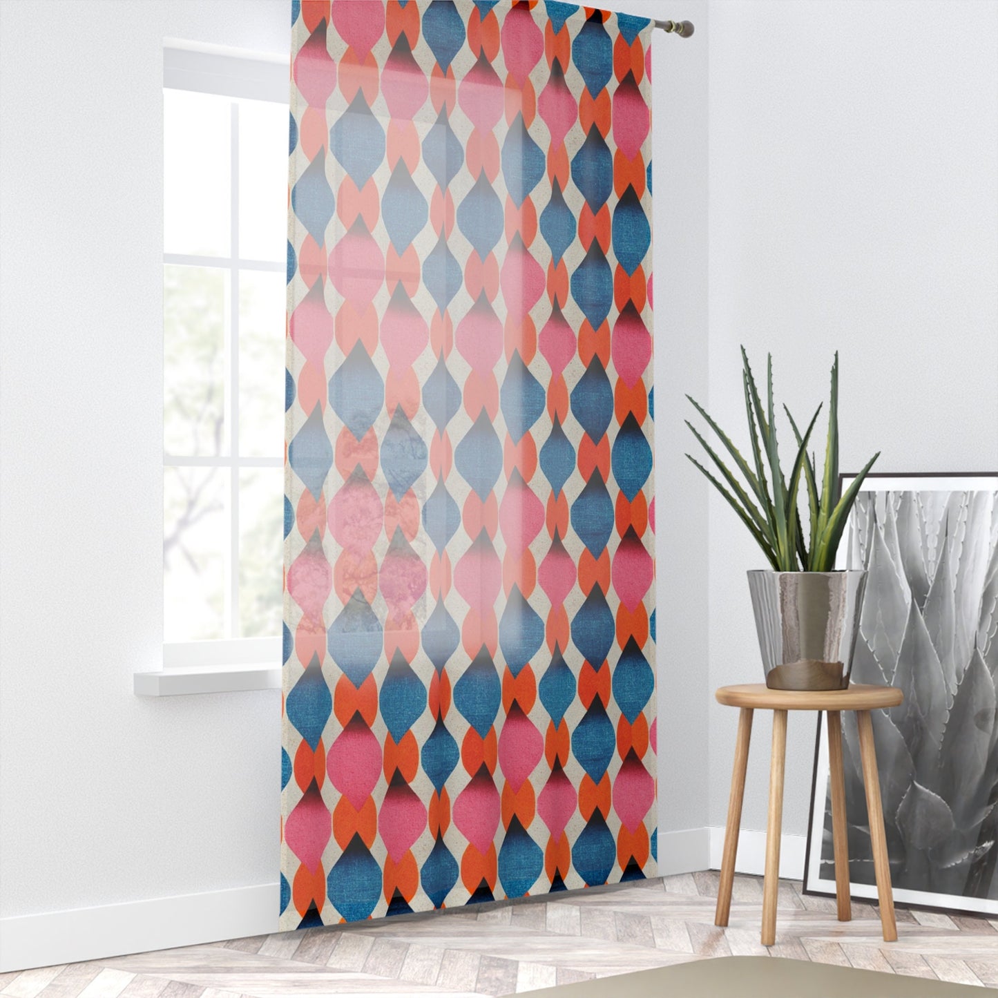 Retro Pink Blue Orange Window Curtains colorful geometric Drapery mid century modern window treatment