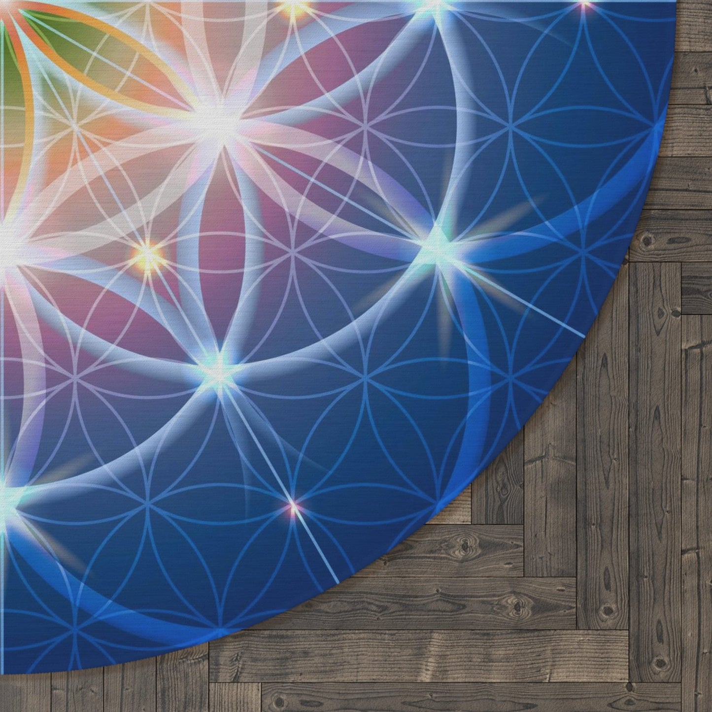 Blue Sacred Geometry Round Rug 5FT crystal grid spiritual Rug flower of life Floor Rug 5' Mat