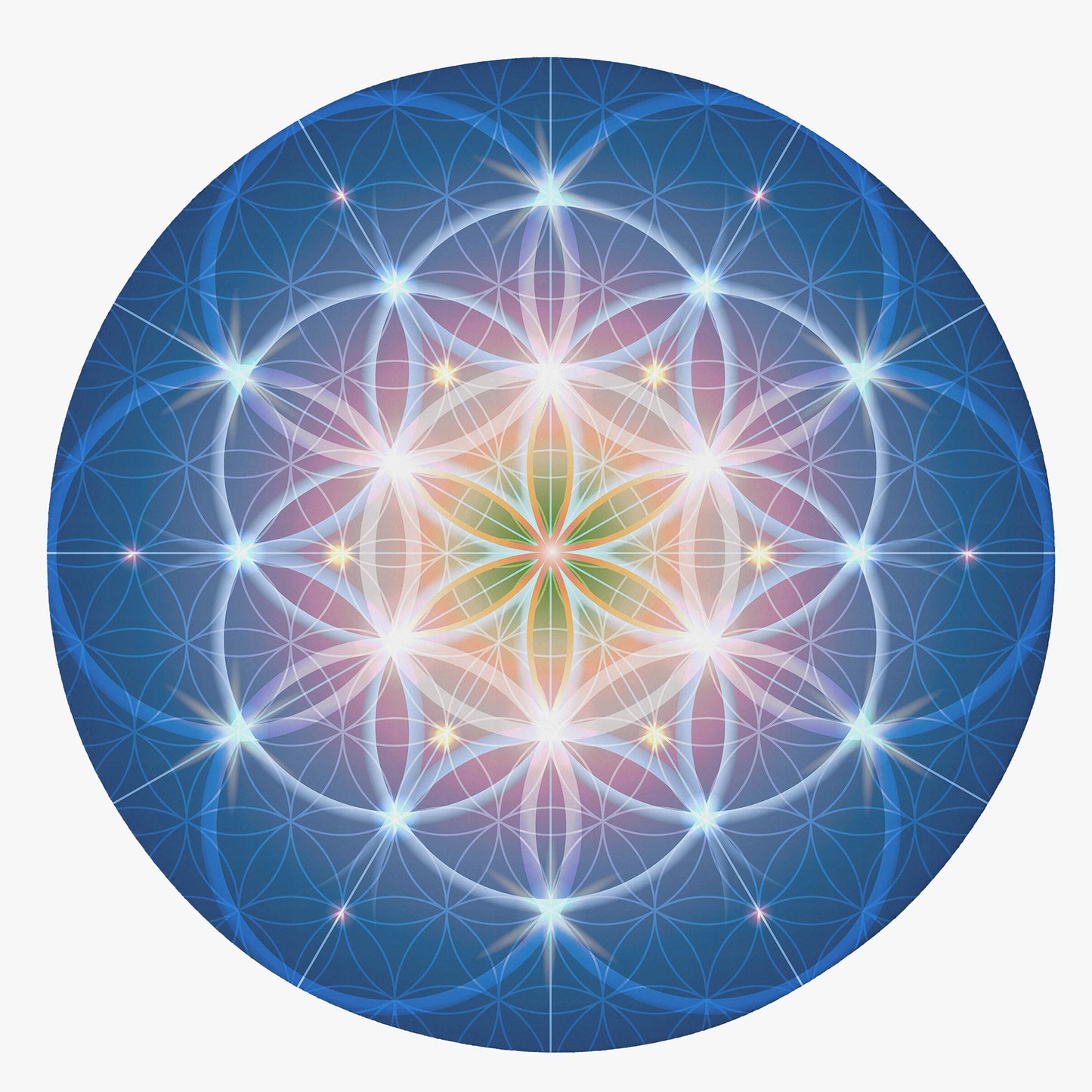 Blue Sacred Geometry Round Rug 5FT crystal grid spiritual Rug flower of life Floor Rug 5' Mat