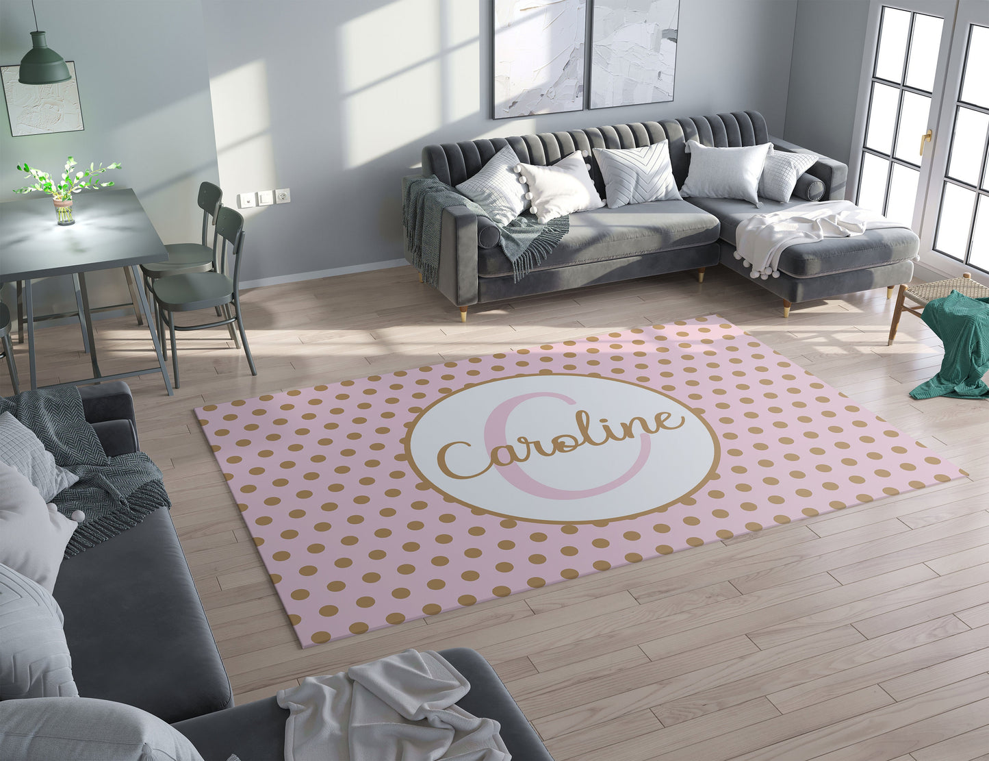 Pink gold Polka Dot Rug custom Name rugs letter personalised rug personalized girls rug custom gift rug custom area rugs custom rugs unique