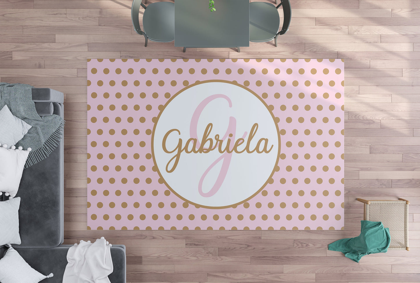Pink gold Polka Dot Rug custom Name rugs letter personalised rug personalized girls rug custom gift rug custom area rugs custom rugs unique