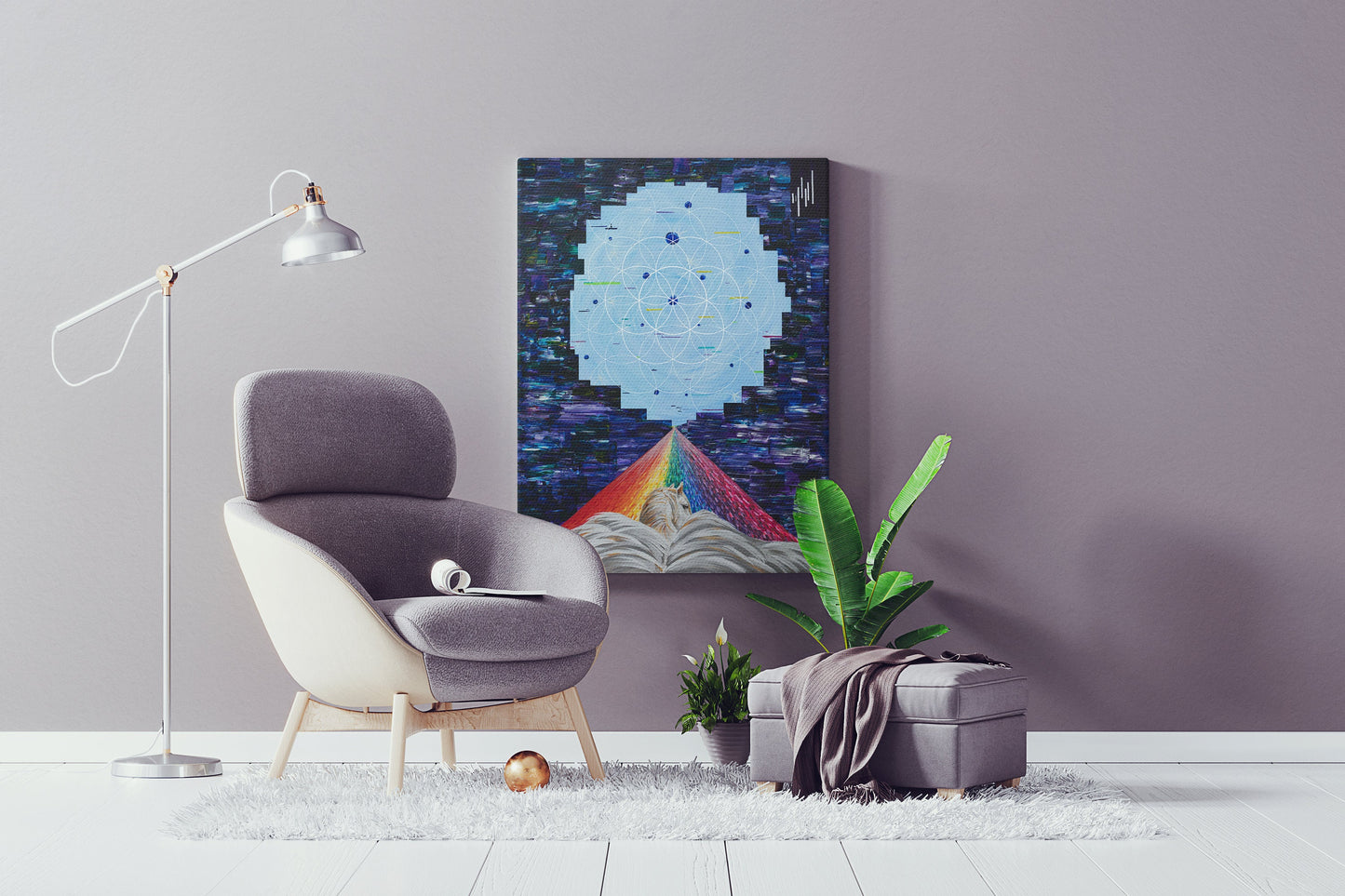 Flying Horse Art Canvas Wrap or Art print Rainbow sacred geometry Spiritual gifts psychadelic colorful trippy psychedelic
