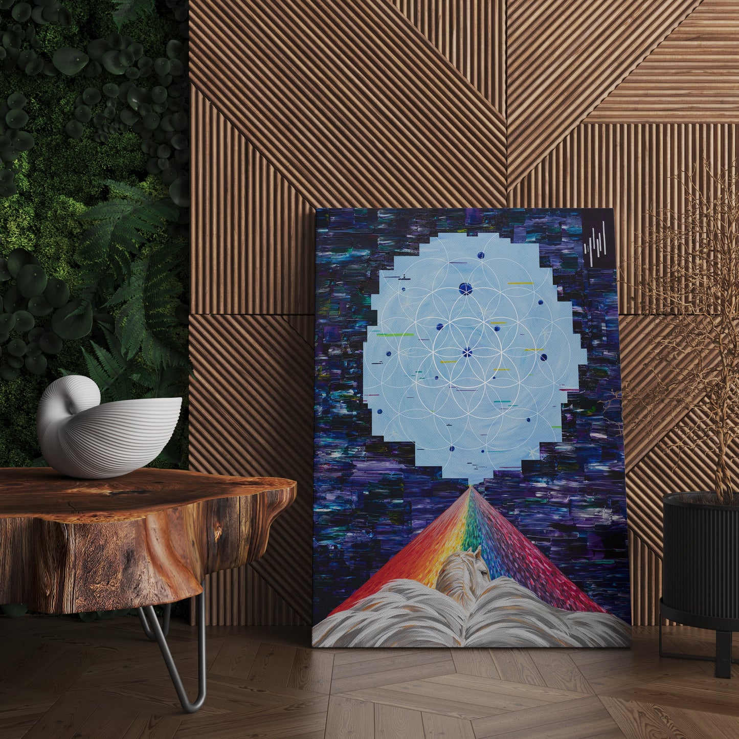 Flying Horse Art Canvas Wrap or Art print Rainbow sacred geometry Spiritual gifts psychadelic colorful trippy psychedelic