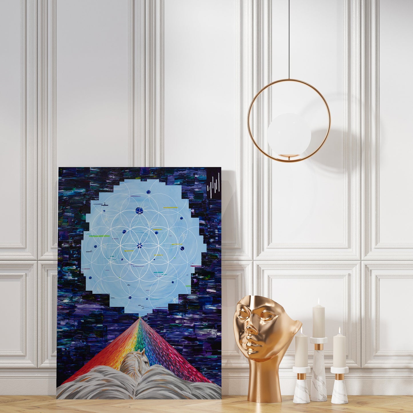 Flying Horse Art Canvas Wrap or Art print Rainbow sacred geometry Spiritual gifts psychadelic colorful trippy psychedelic
