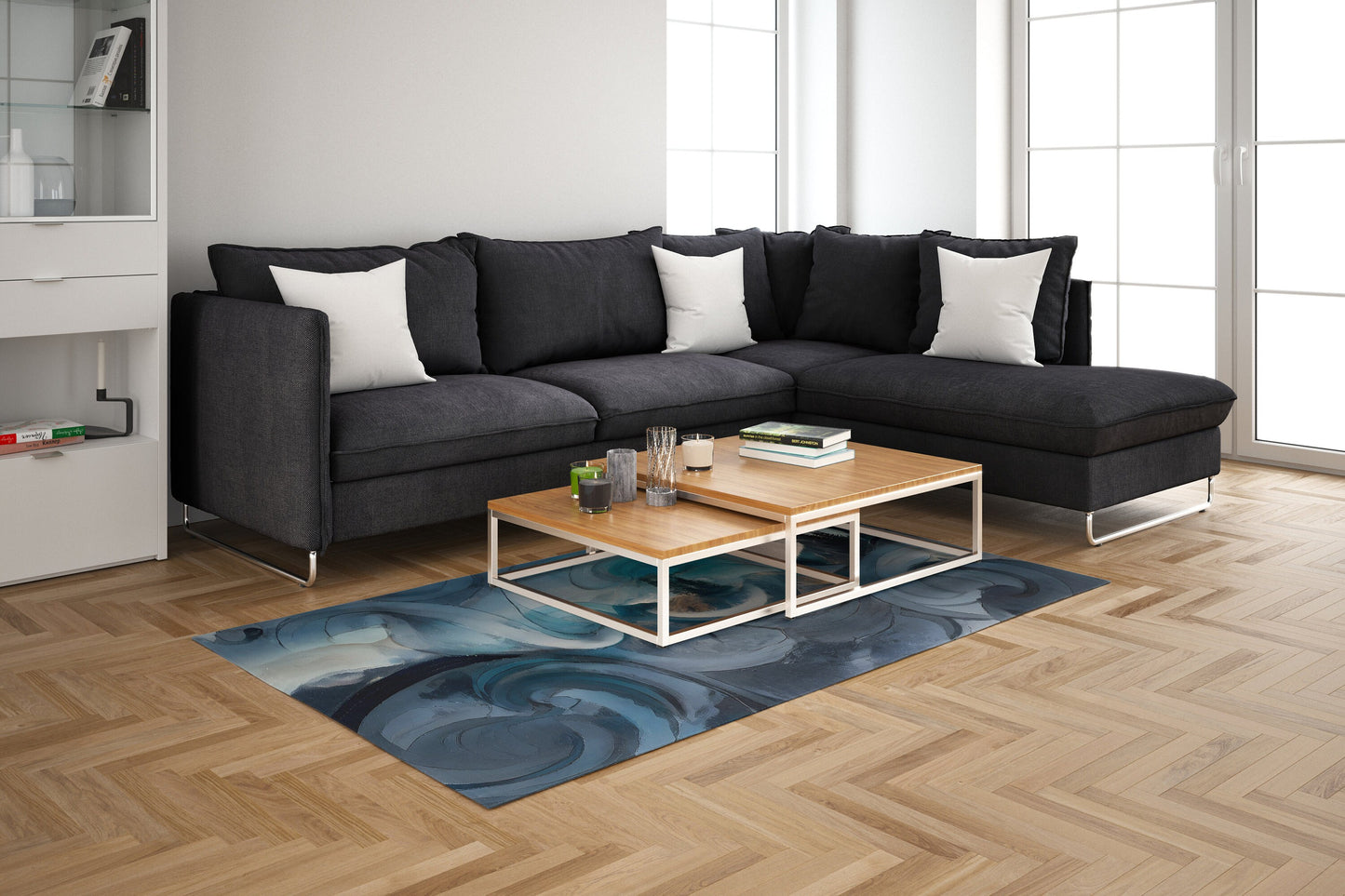 Abstract Art Rug Blue Rugs swirly unique Rugs 2x3 3x5 4x6 5x7 8x10 Large blue grey floormat