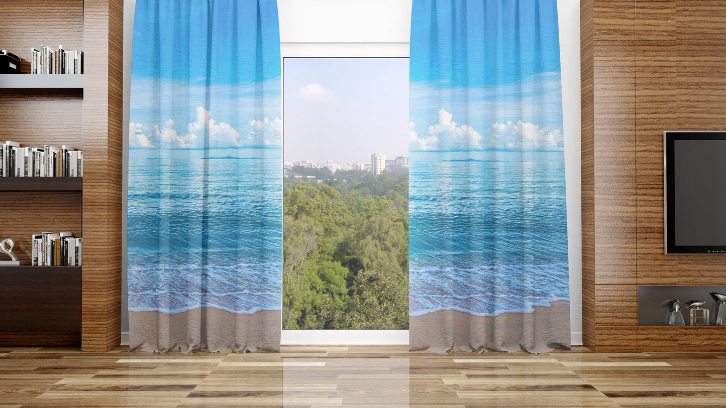 Ocean Window Curtains beach ocean Drapery Curtain Panels water window treatment island curtain blue tropical curtains coastal