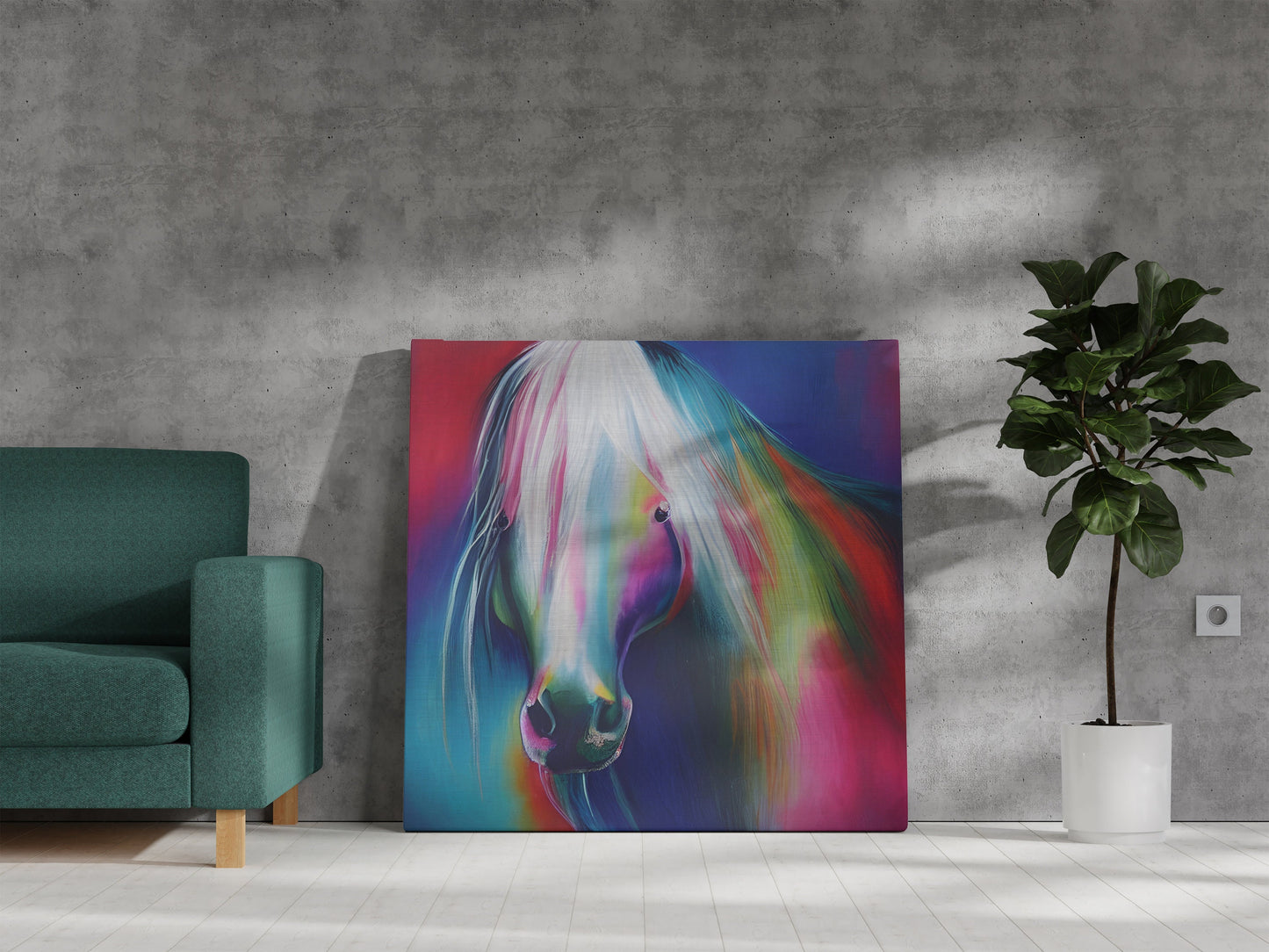 Abstract Horse Canvas Wrap Horses artwork colorful rainbow equestrian art white horse pink purple blue