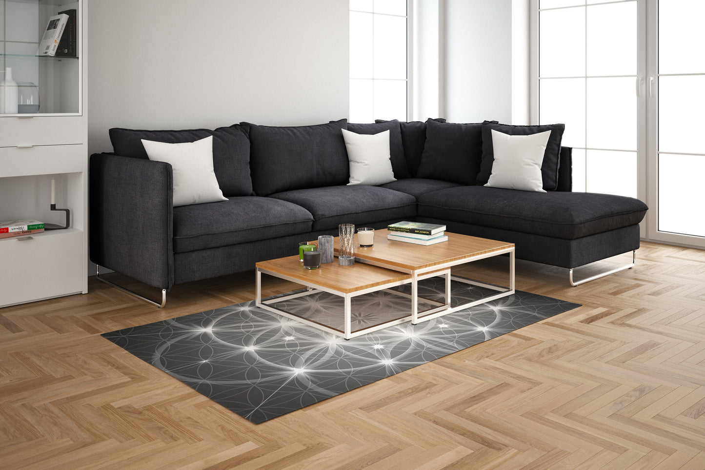 Sacred Geometry Rug flower of life Rug Rug black white gray Floor Rug 4x6 5x7 8x10 9x12 Large rugs neutral colors