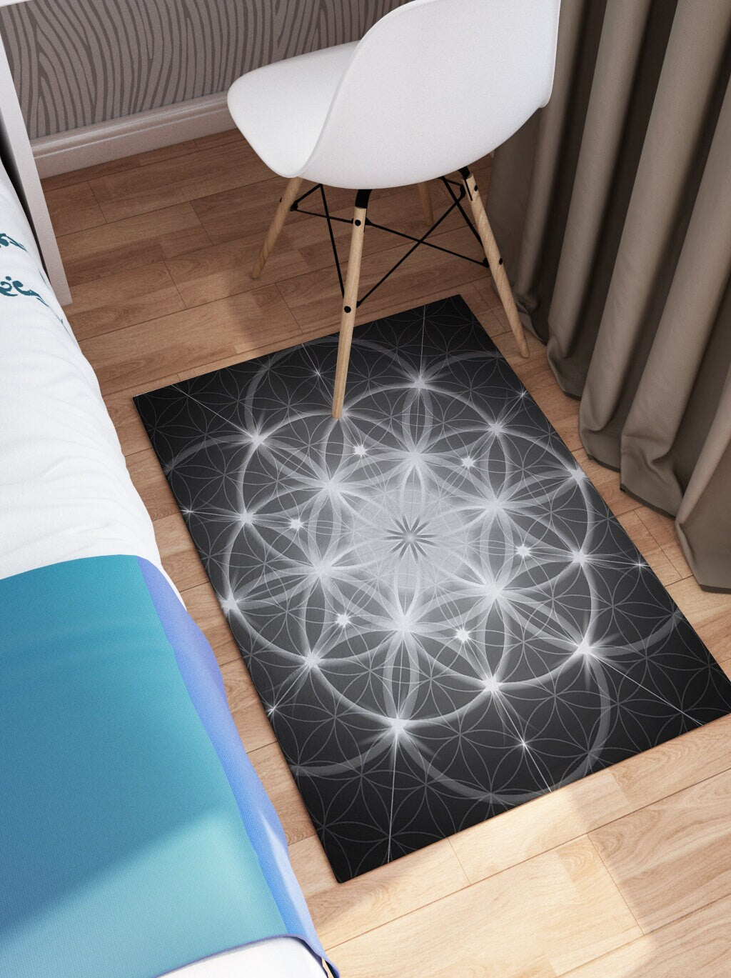 Sacred Geometry Rug flower of life Rug Rug black white gray Floor Rug 4x6 5x7 8x10 9x12 Large rugs neutral colors