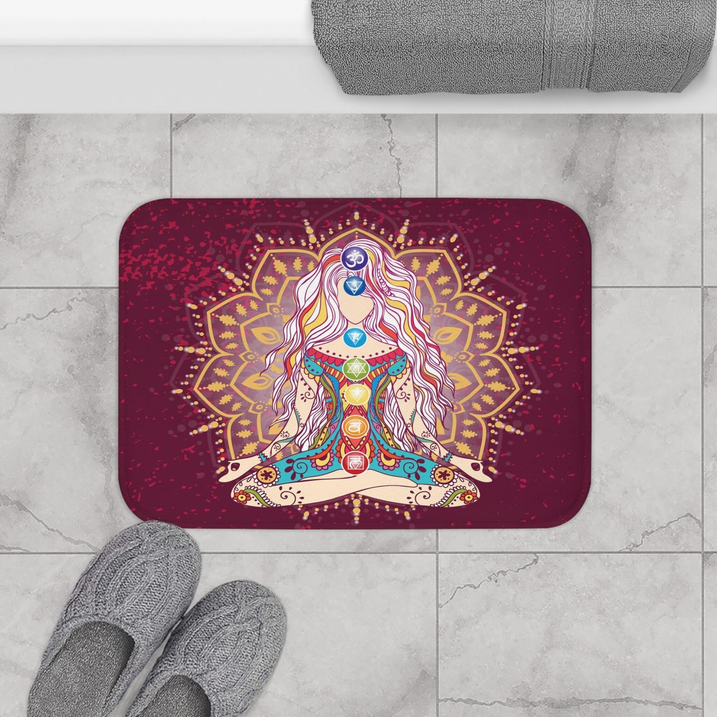 Chakra bath mat bathmat chakras red yogi mandala yoga bath decor