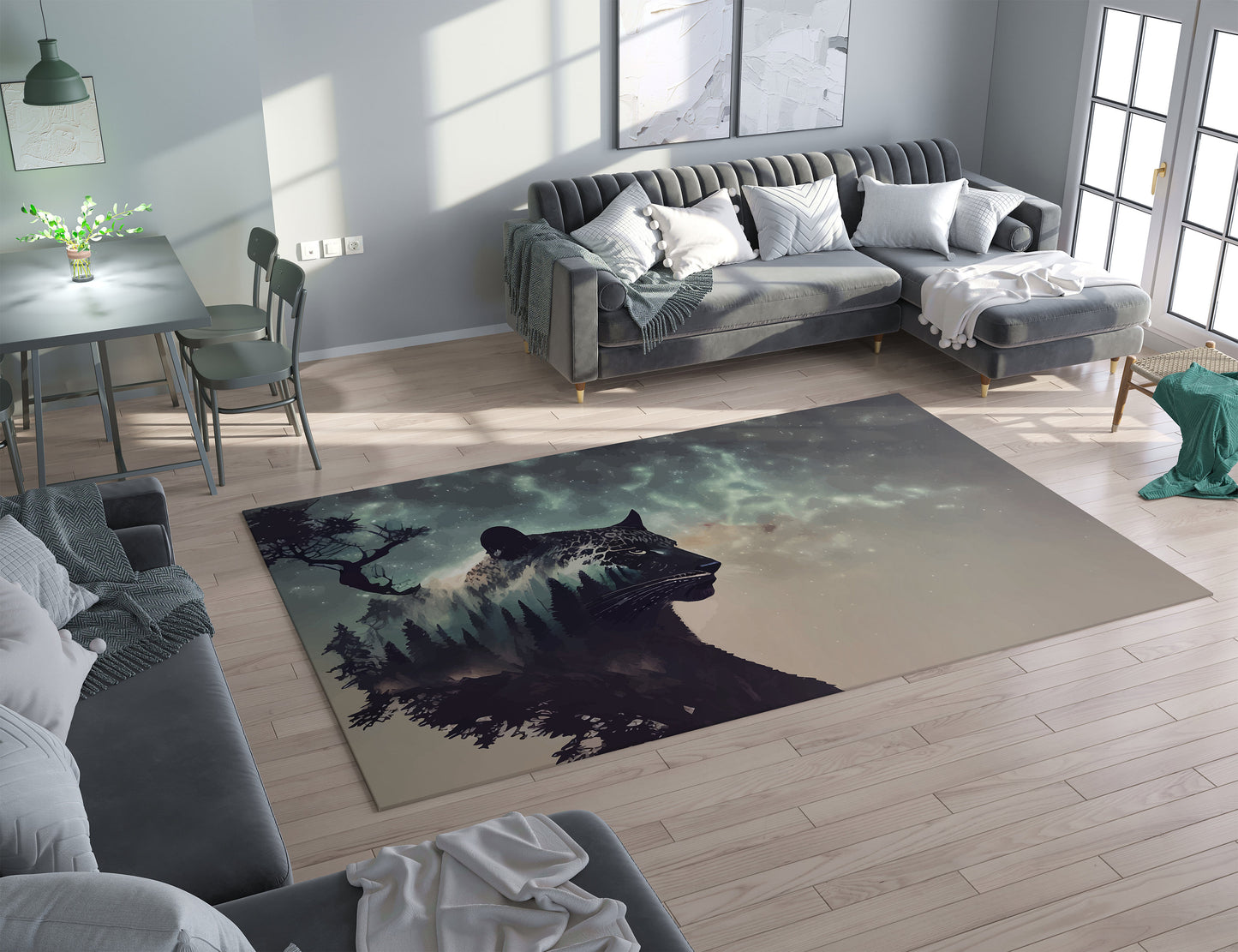 Black Jaguar Rug Leopard Panther in mountains spirit animal rugs