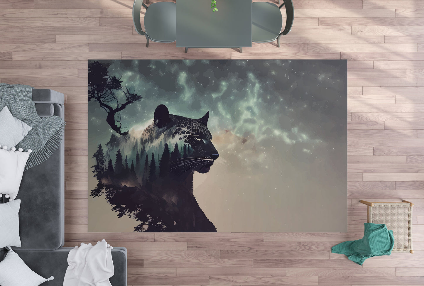 Black Jaguar Rug Leopard Panther in mountains spirit animal rugs