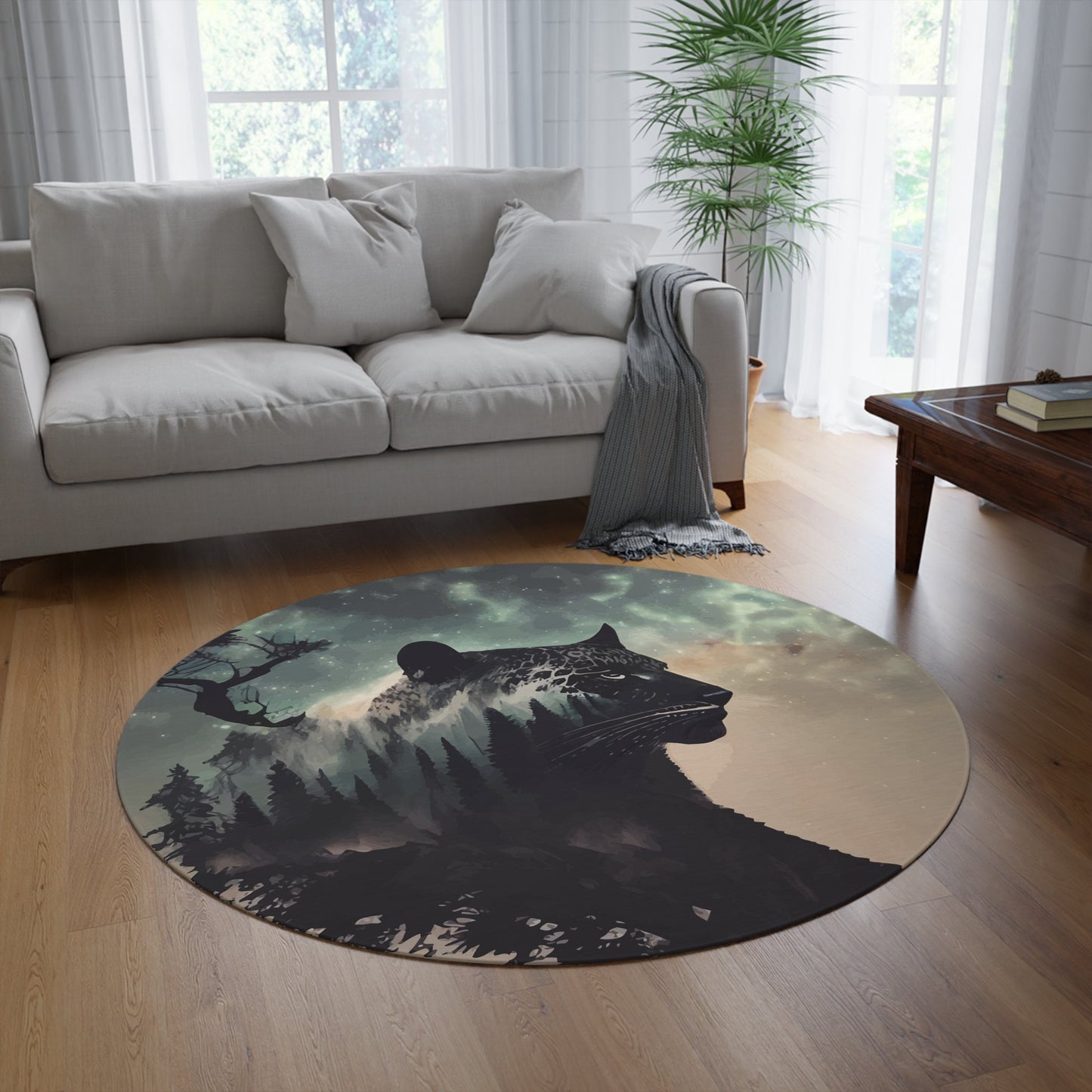 Black Jaguar Rug Leopard Panther in mountains spirit animal rugs