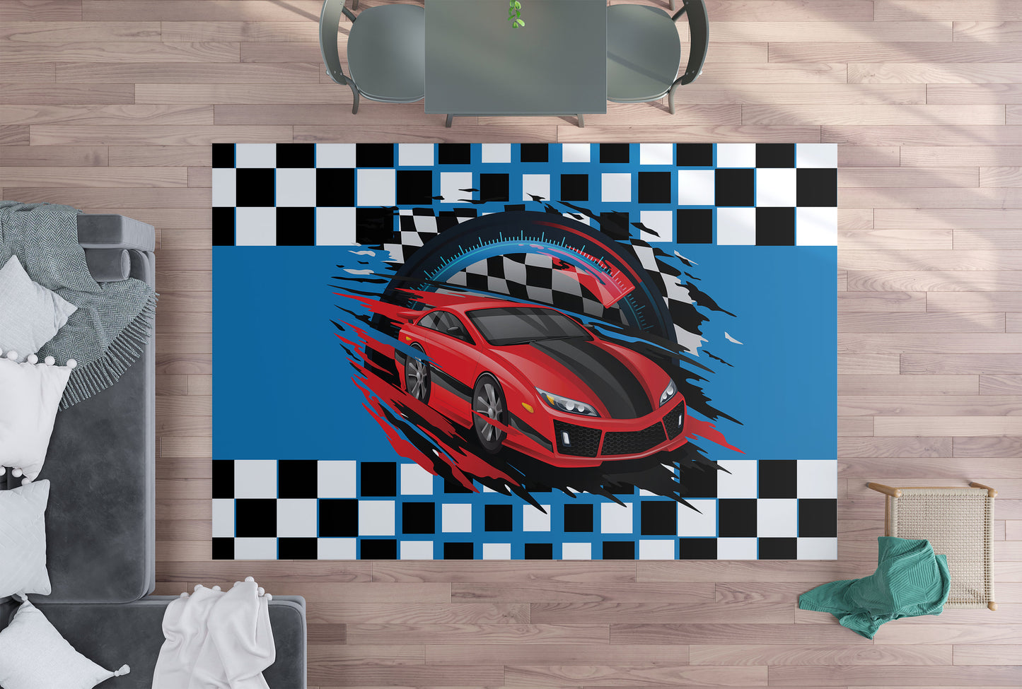 Race car Rug blue red cars racing Rugs 3x5 4x6 5x7 5x8 8x10