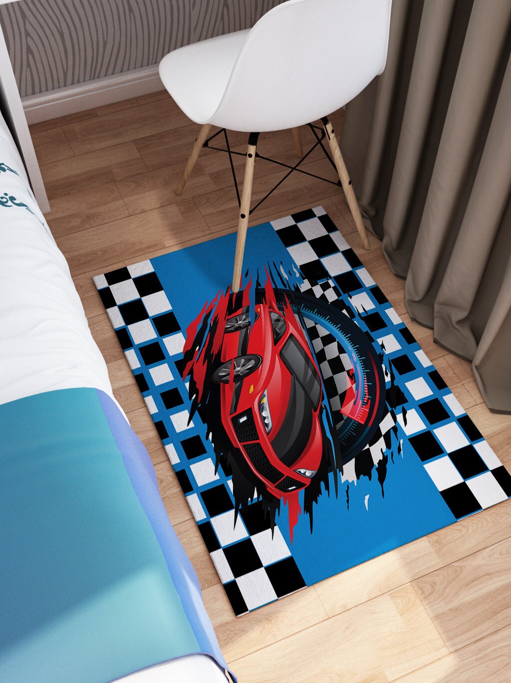 Race car Rug blue red cars racing Rugs 3x5 4x6 5x7 5x8 8x10